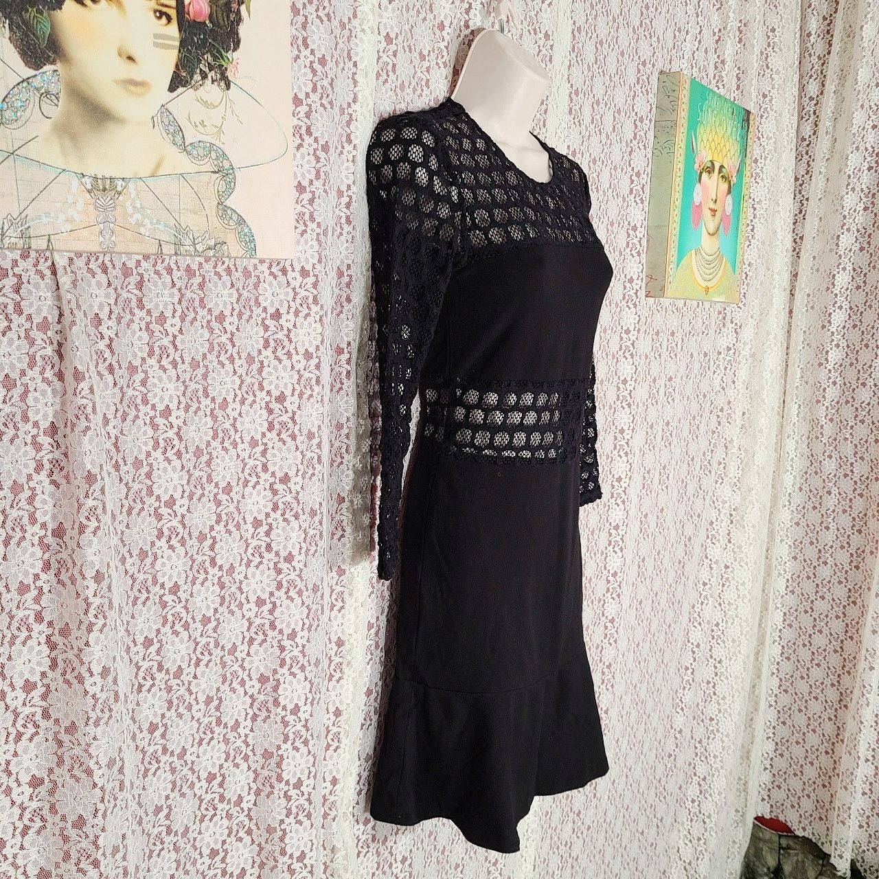 Sandro Sandro Black fishnet mesh fit and flair dress 1 XS juniors Size XS / US 0-2 / IT 36-38 - 2 Thumbnail