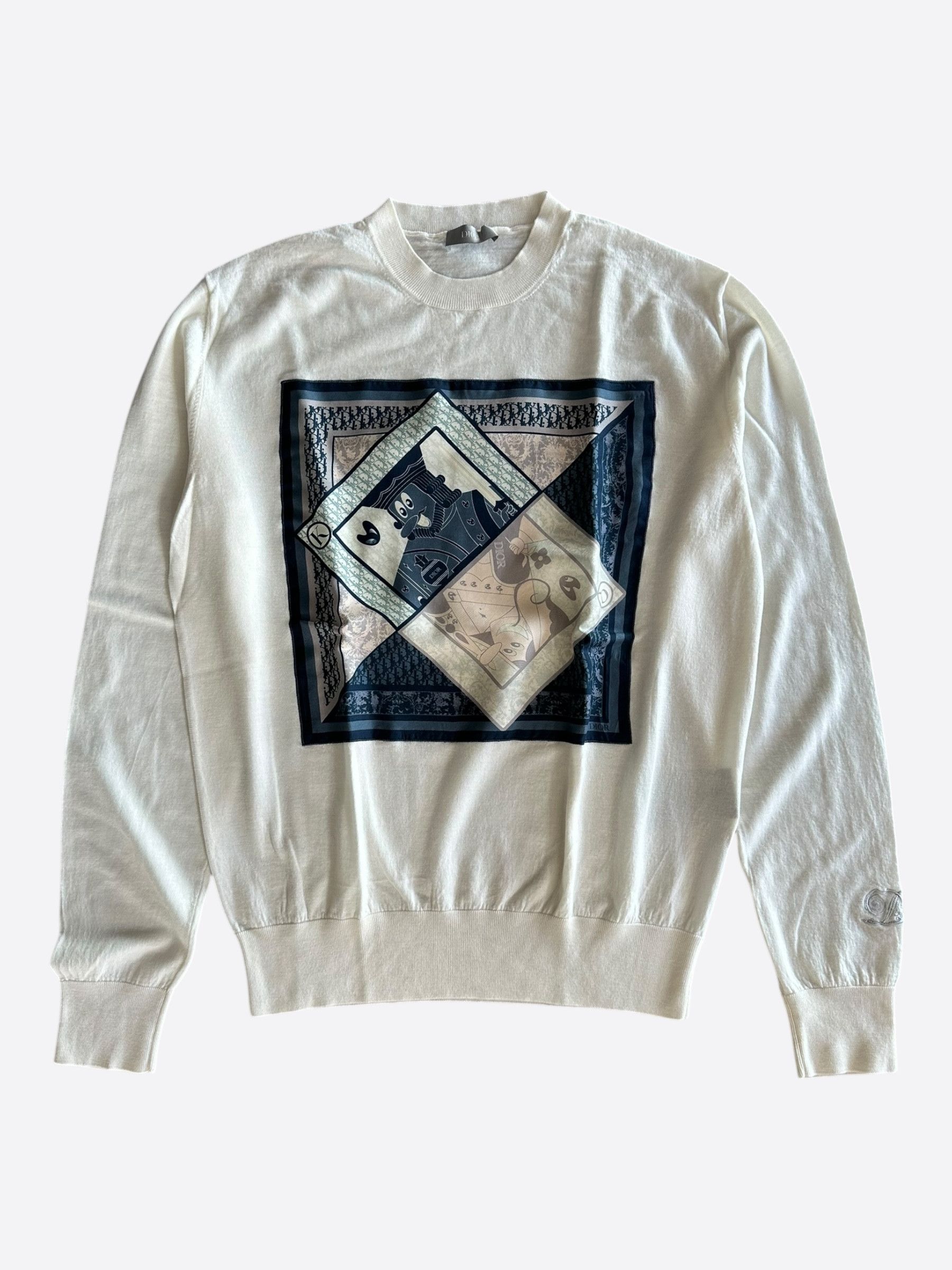 Dior Kenny Scharf White & Multicolor Playing Cards Wool Sweater Size US L / EU 52-54 / 3 - 1 Thumbnail