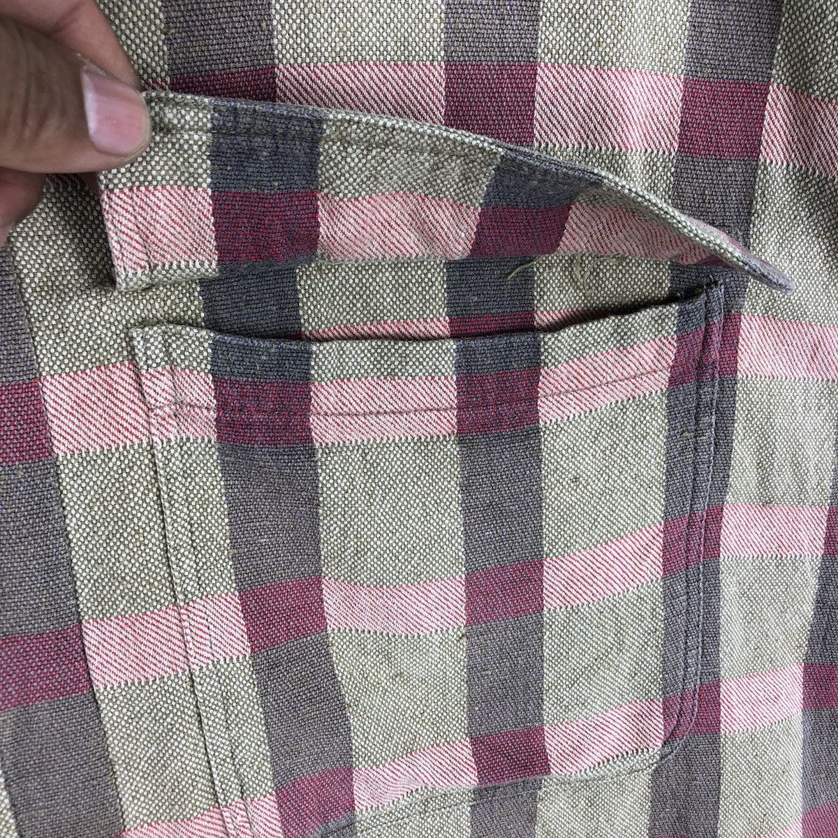 Flannel Vintage 80's Flannel Double Flap Pocket Checker by BORG Size US L / EU 52-54 / 3 - 8 Thumbnail