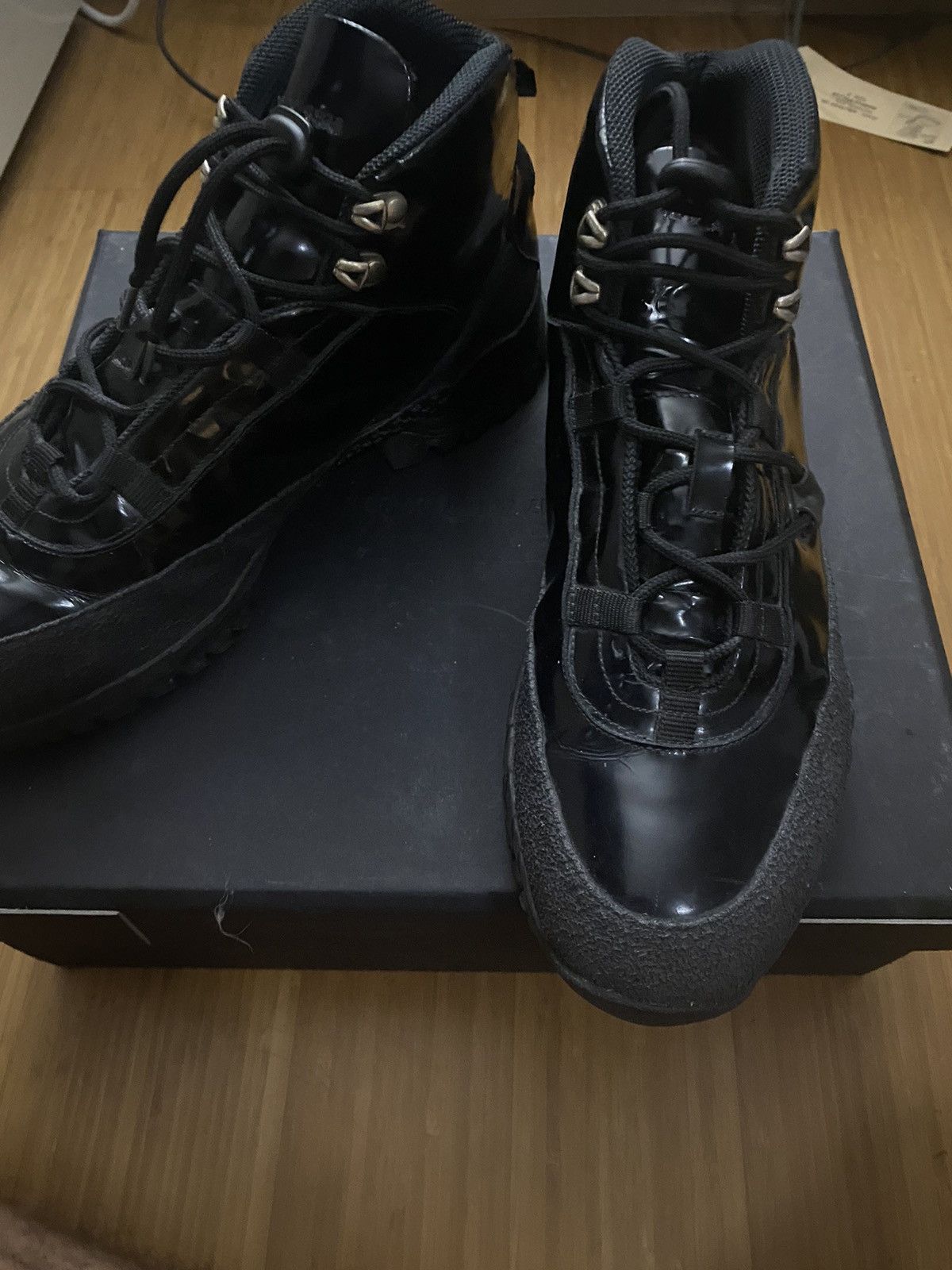 1017 ALYX 9SM × MMW × ROA Alyx ROA Black Patent Leather Hiking Boots Size US 10 / EU 43 - 4 Thumbnail