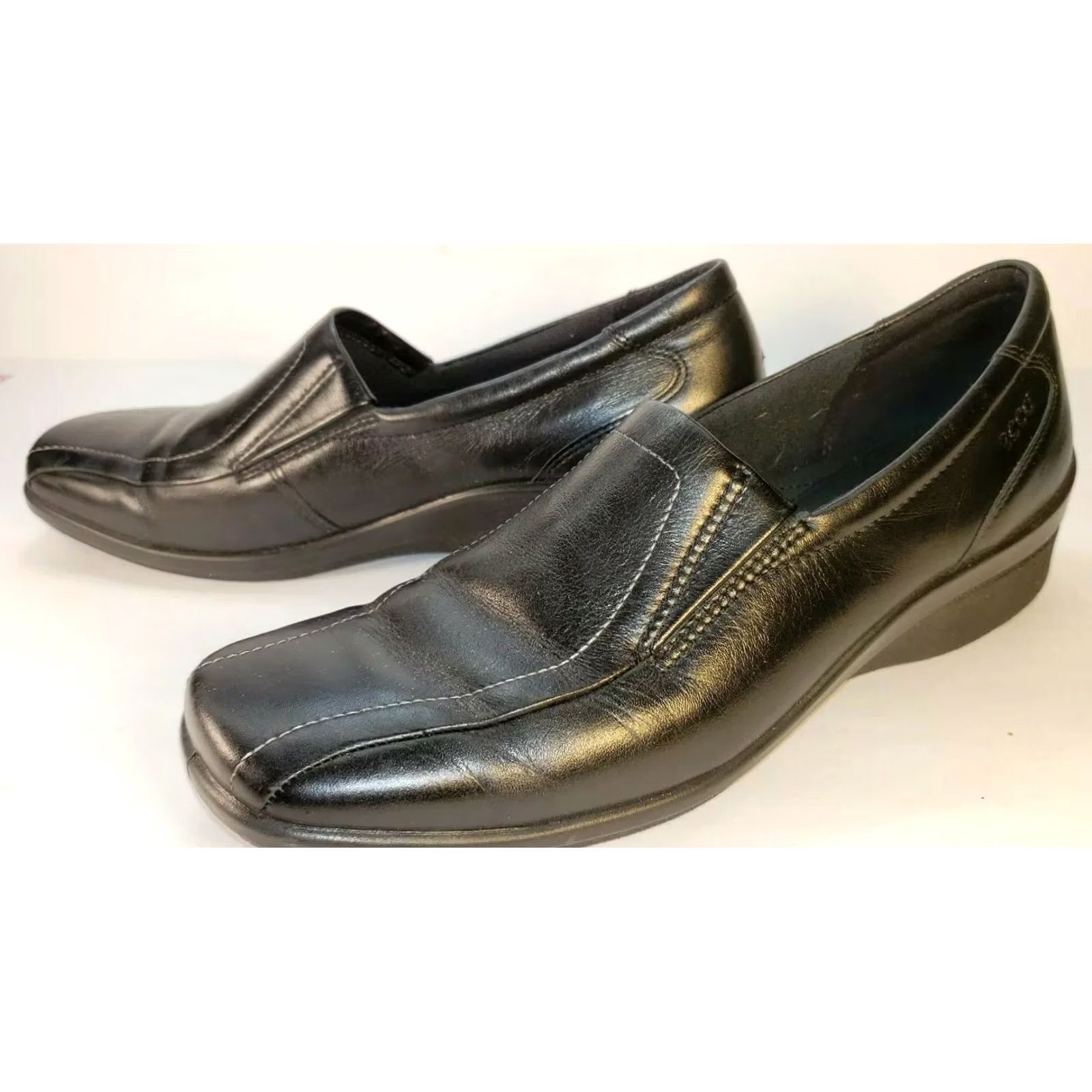 Ecco ECCO Women's Square Toe Wedge Slip-on Leather Black 9.5M 40EU Comfort Shoe Size US 8 / IT 38 - 4 Thumbnail