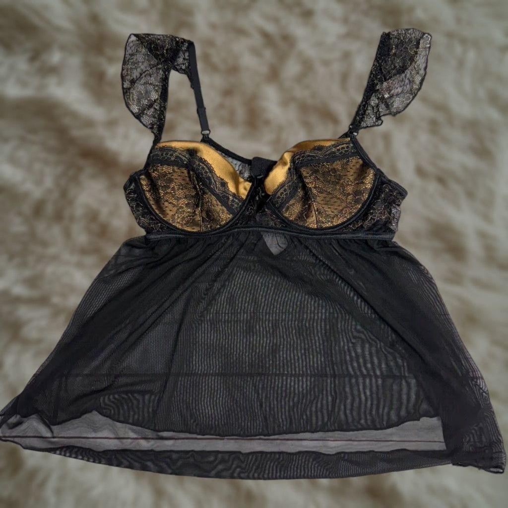 Vintage Fantasy Lingerie Womens Teddy Black L/XL Sheer Bra Top Nightie Size L/XL Teddy Womens Black Sheer Nightie Size L / US 10 / IT 46 - 1 Thumbnail