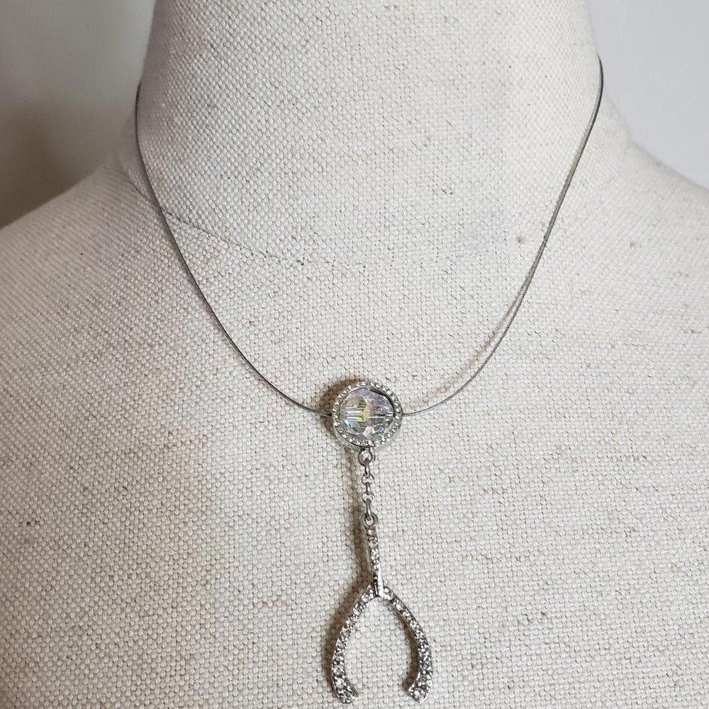 Designer Wired Wishbone & Crystal Pendant Necklace Size ONE SIZE - 1 Thumbnail