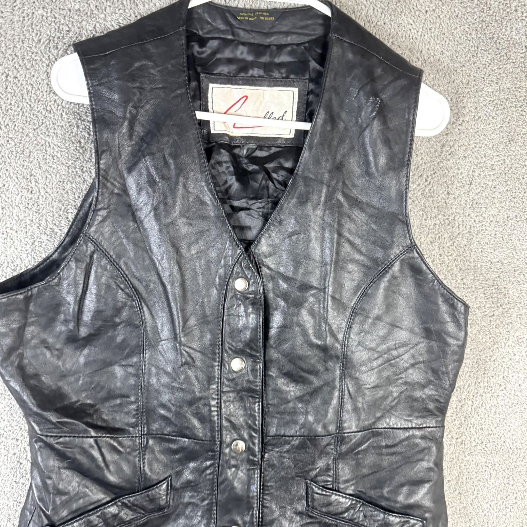 Vintage Excelled Vest Womens Medium Black Leather Snap Front Pockets Biker Moto Size M / US 6-8 / IT 42-44 - 3 Thumbnail