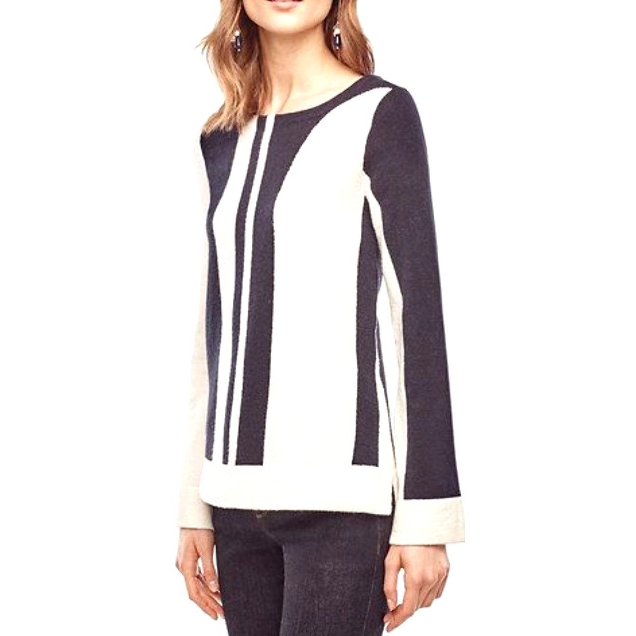 Ann Taylor Ann Taylor Womens Striped Block Style Sweater Small Navy Wh Size S / US 4 / IT 40 - 9 Thumbnail