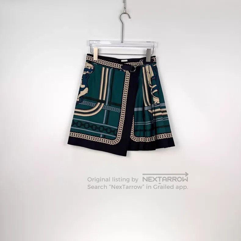Hermes Hermes Green Chain Pattern Metal Buckle Silk Short Skirt Size 24" / US 00 / IT 34 - 3 Thumbnail