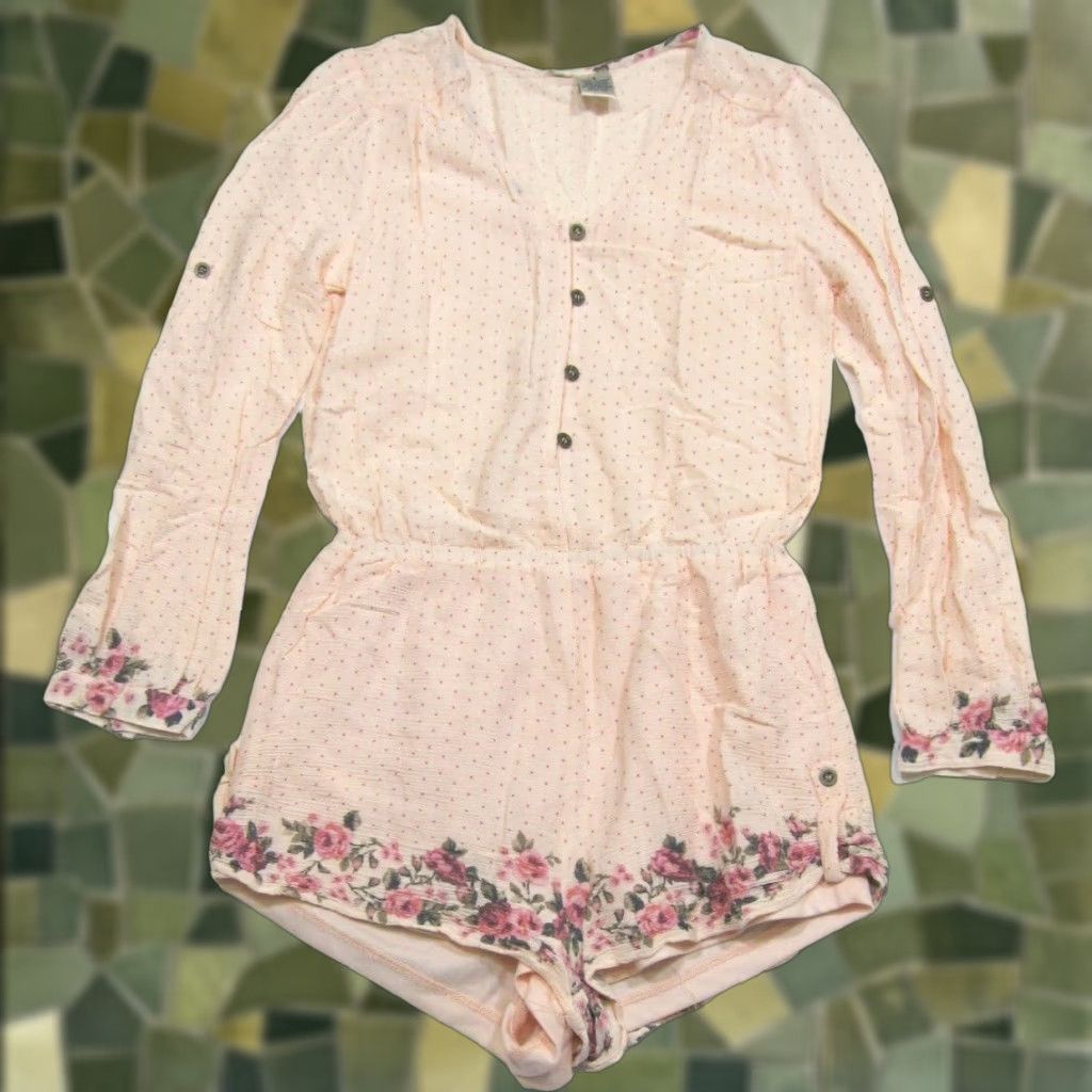 Vintage Mimi Chica 100% Rayon Pink Polka Dot Floral Romper Jumpsuit Women Size Small Size 28" / US 6 / IT 42 - 1 Thumbnail