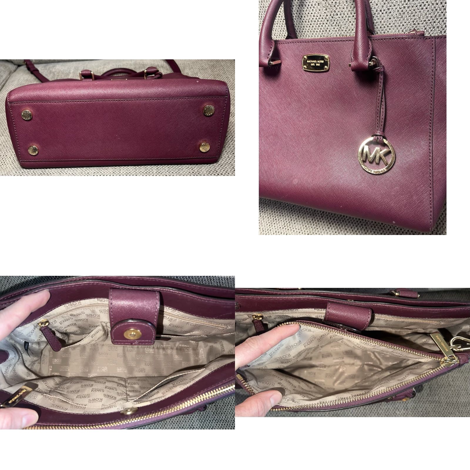 Michael Kors MICHAEL KORS Medium Kellen Saffiano Bag Burgundy Plum Leather Satchel Womens Size ONE SIZE - 8 Thumbnail