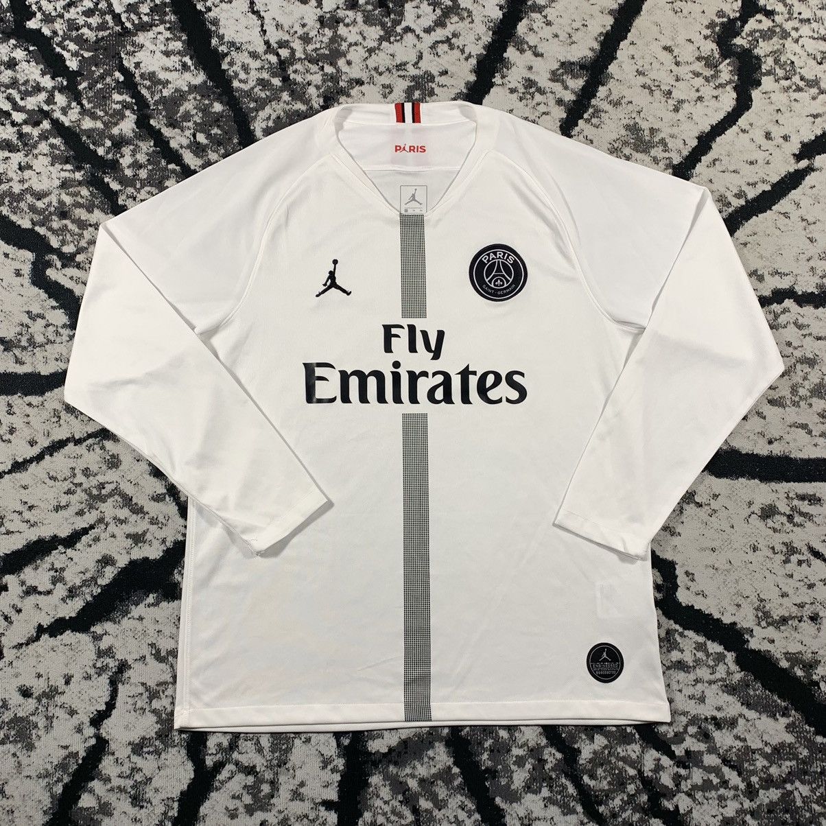 Pre-owned Jordan Nike Psg Jordan Fly Emirates Jersey Longsleeve Tshirt Tee Soccer In White