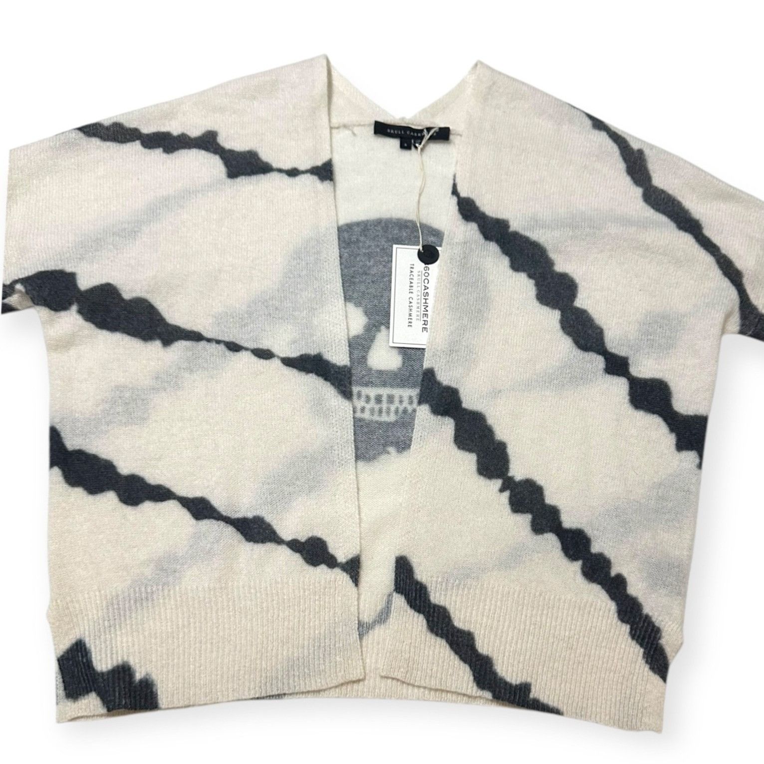 360Cashmere 360 Cashmere Alexina Open Front Cardigan, White/ Charcoal, S Size S / US 4 / IT 40 - 7 Thumbnail