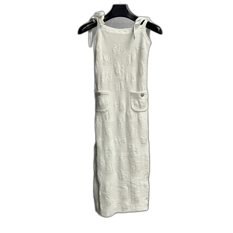 Chanel White Embossed Logo Dress by Chanel Size US 34 / EU 50 - 1 Thumbnail