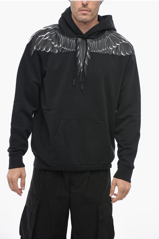 image of Marcelo Burlon Icon Wings Hoodie Sweatshirt With Print in Black, Men's (Size XS)