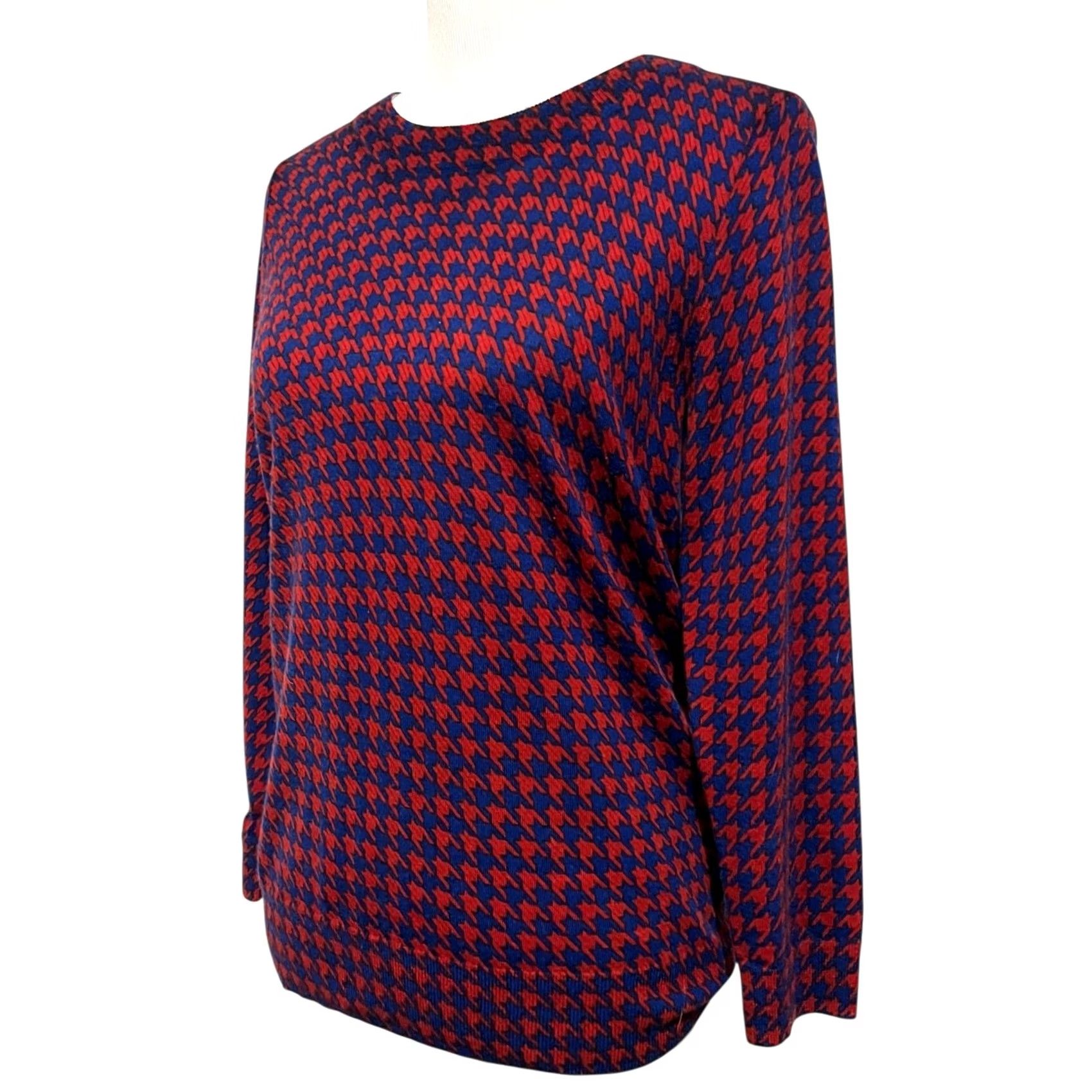 J.Crew J.Crew Merino Wool Houndstooth Sweater Blue Women's Size M Pullover Knit Tippi 100% Wool F8262 Size M / US 6-8 / IT 42-44 - 3 Thumbnail
