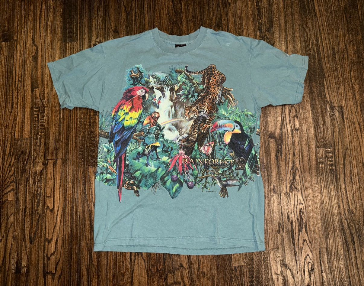 Habitat Vintage 90s Habitat Rainforest Animal Jungle Graphic T-Shirt Size US XL / EU 56 / 4 - 1 Thumbnail