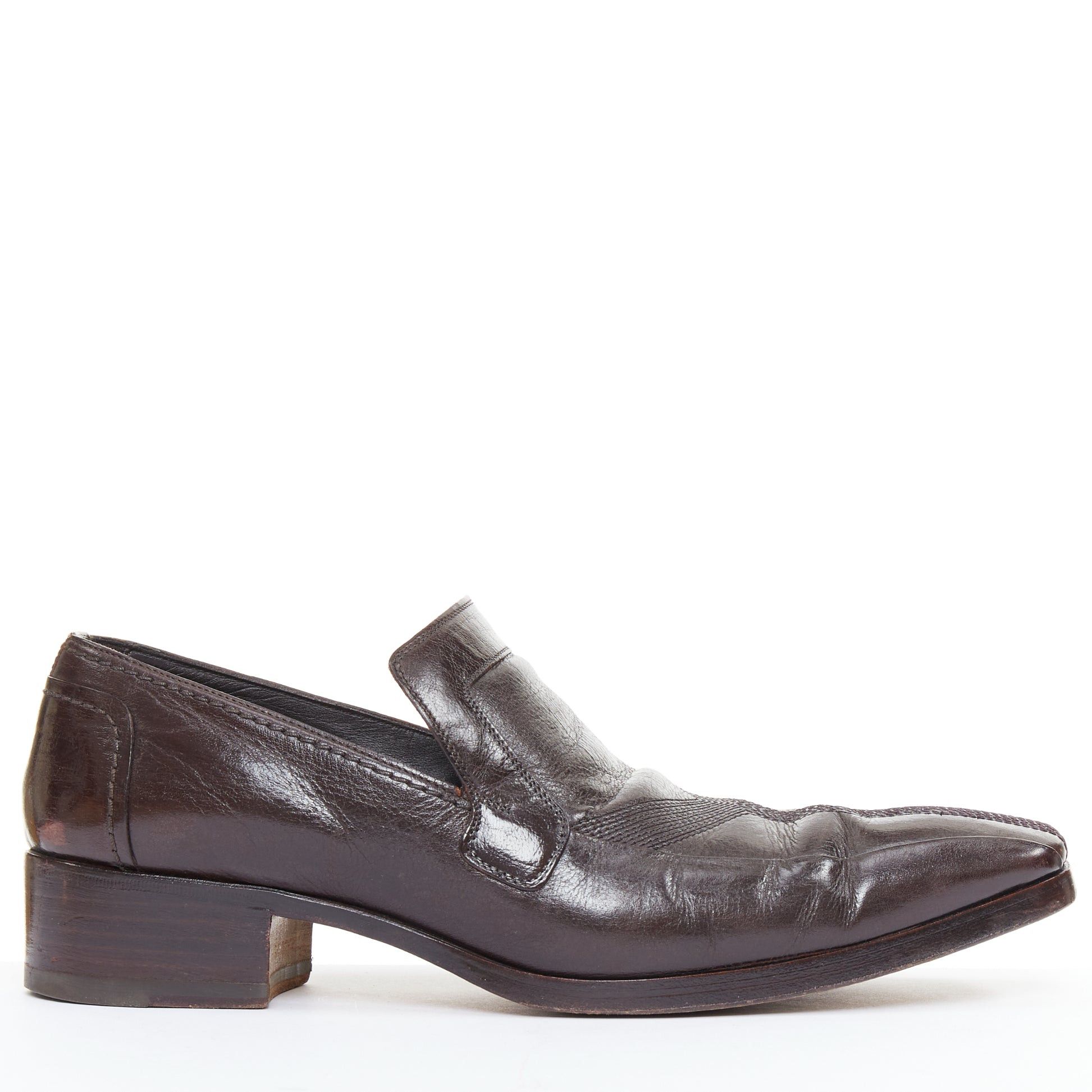Saint Laurent Paris YVES SAINT LAURENT dark brown leather Y overstitch square toe loafers UK7 EU41 Size US 8 / EU 41 - 1 Thumbnail