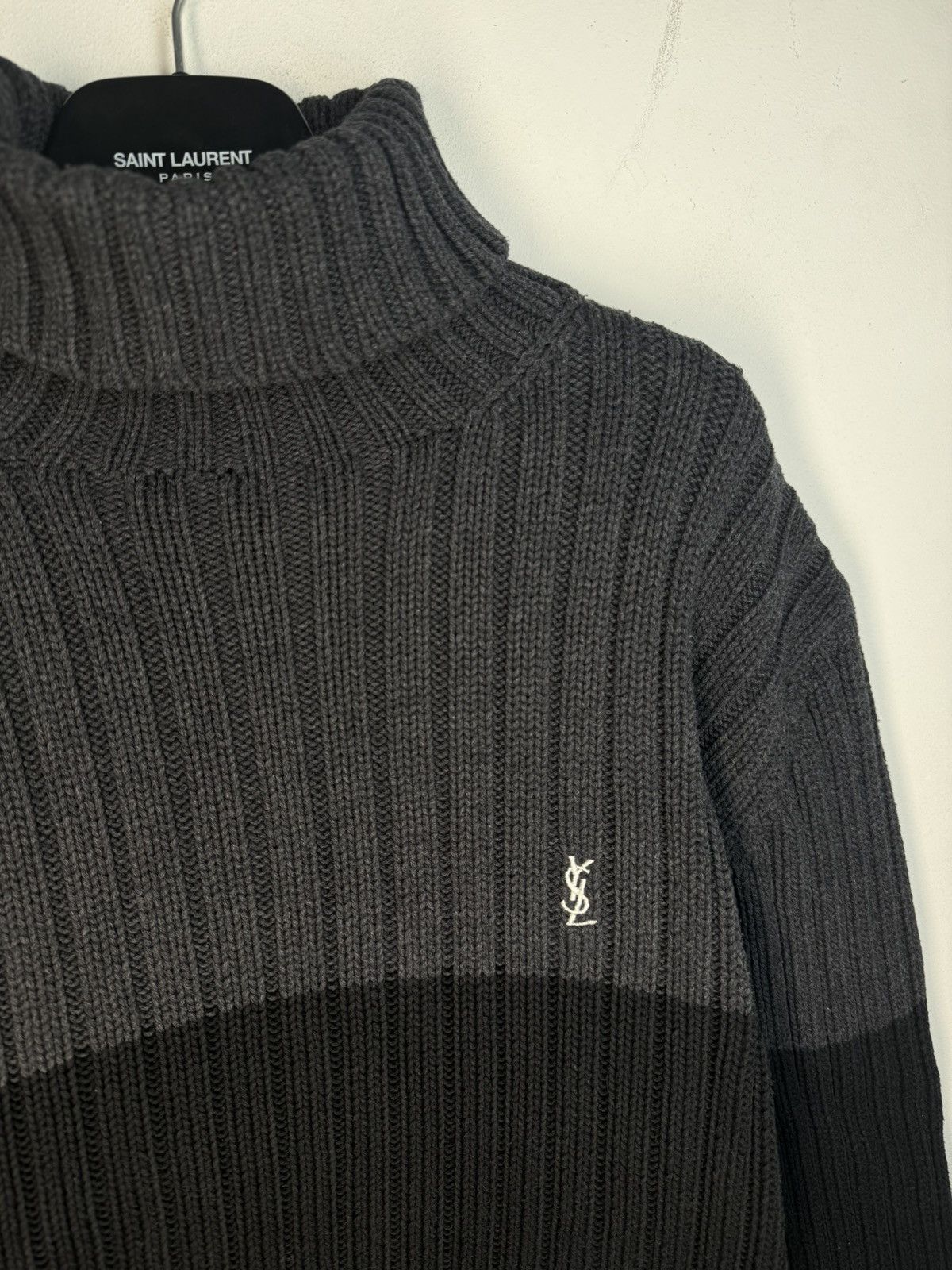 Yves Saint Laurent Grey/Black YSL Sweater Turtleneck Heavy Knit Vintage Yves Size US L / EU 52-54 / 3 - 1 Thumbnail