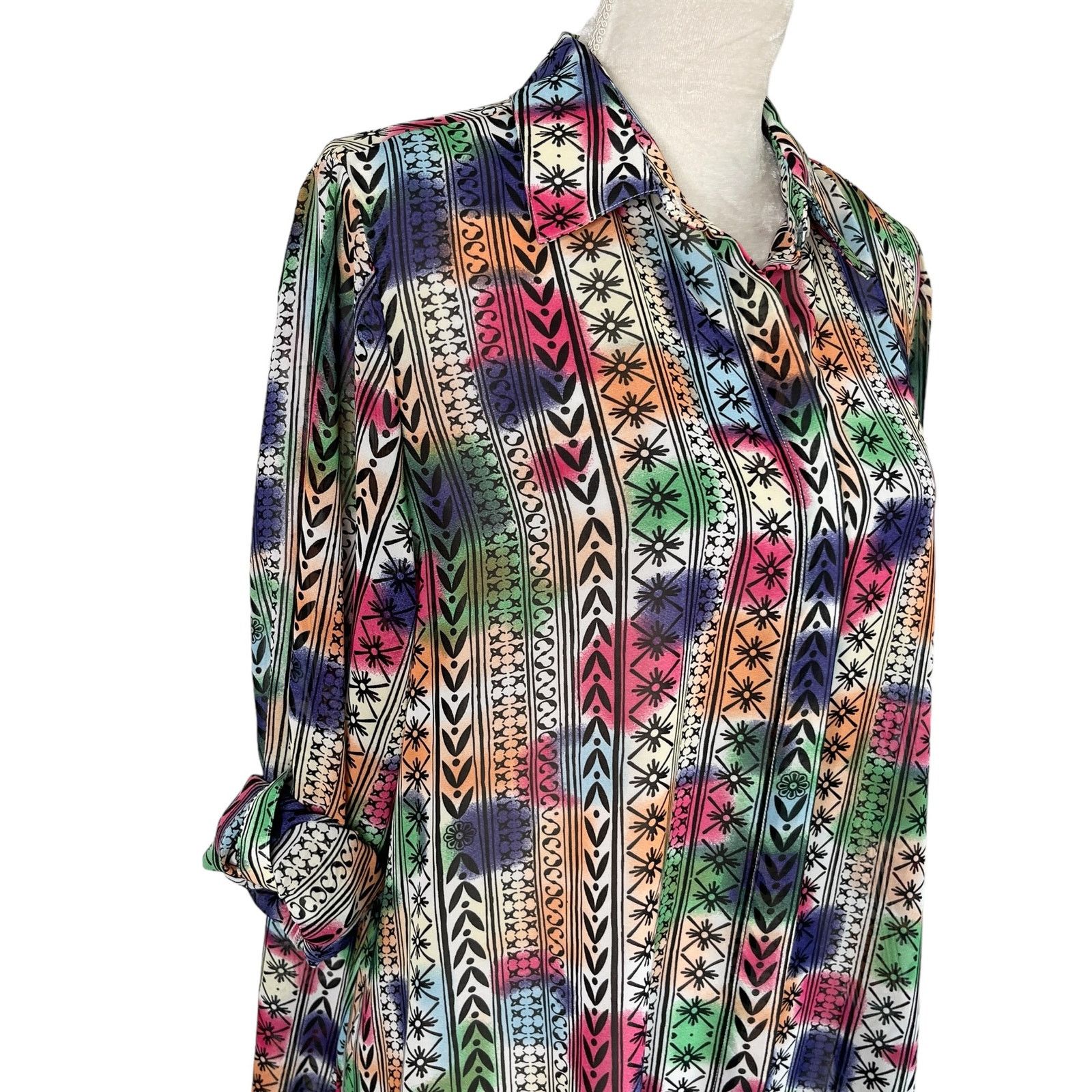 Other Peck & Peck Retro Button Down Blouse XL Semi Sheer Rainbow Size XL / US 12-14 / IT 48-50 - 12 Thumbnail