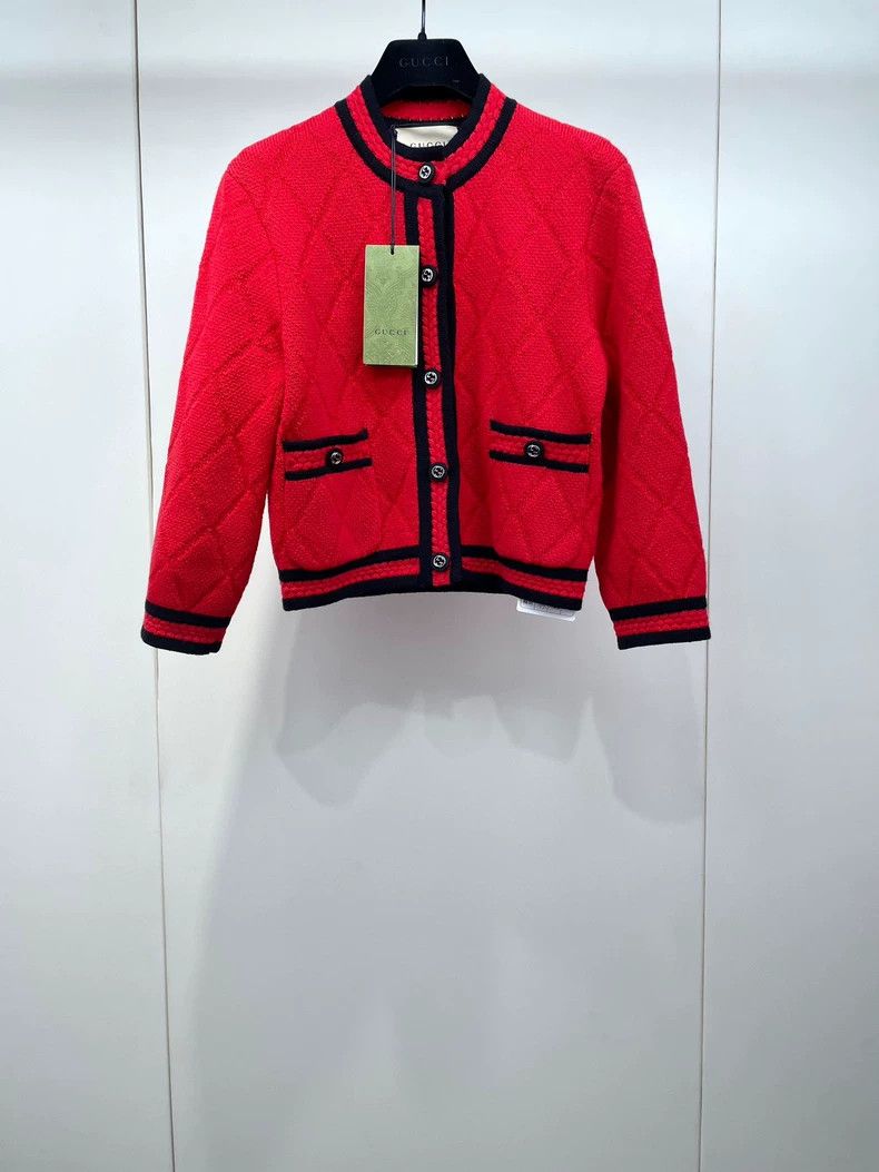 Gucci Gucci Red and black-rimm knitted wool cardigan sweater 2501 Size US XS / EU 42 / 0 - 1 Thumbnail