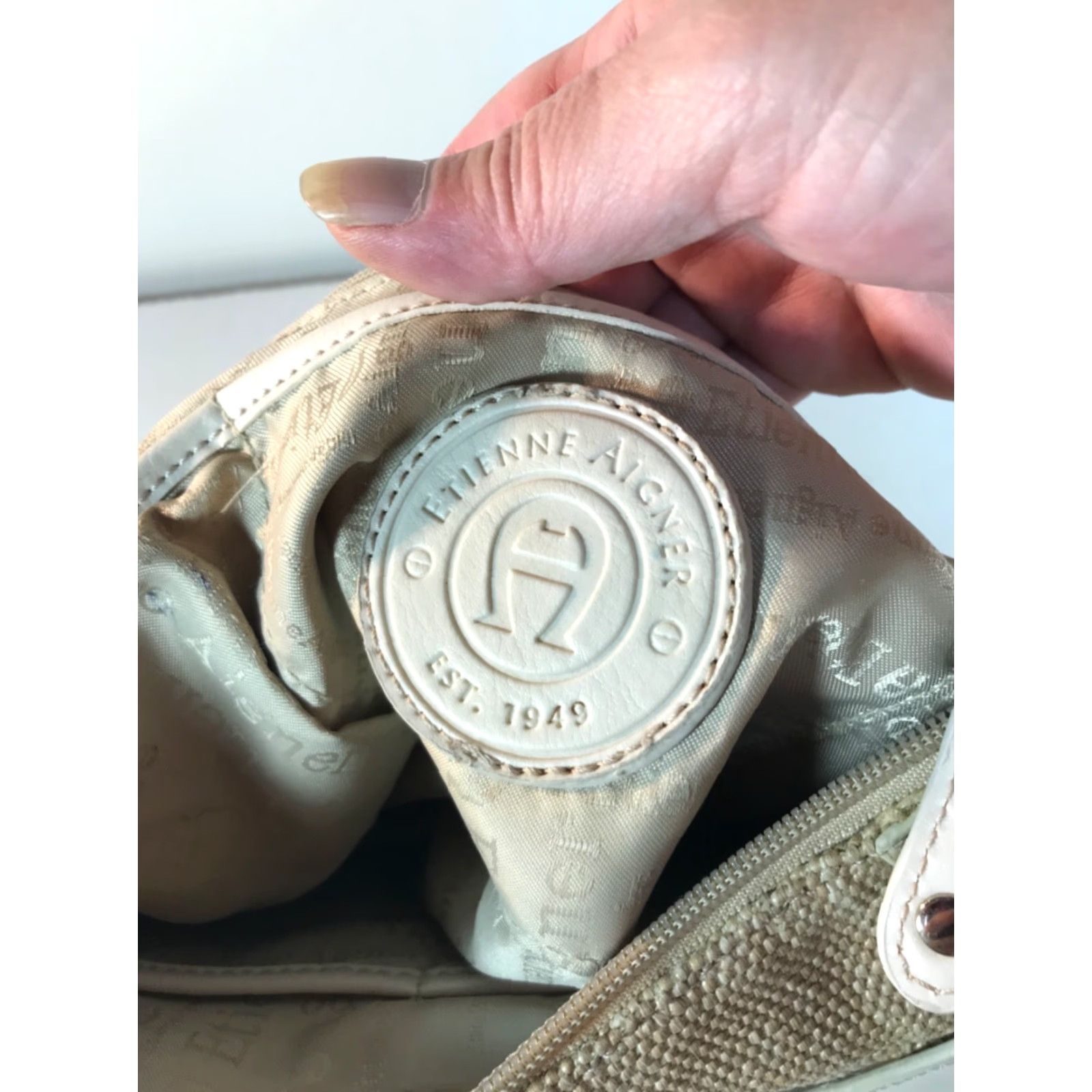 Etienne Aigner VINTAGE Etienne Aigner Women's Shoulder Bag Leather & Tweed Medium Beige White Casual Travel Pack Size ONE SIZE - 4 Thumbnail