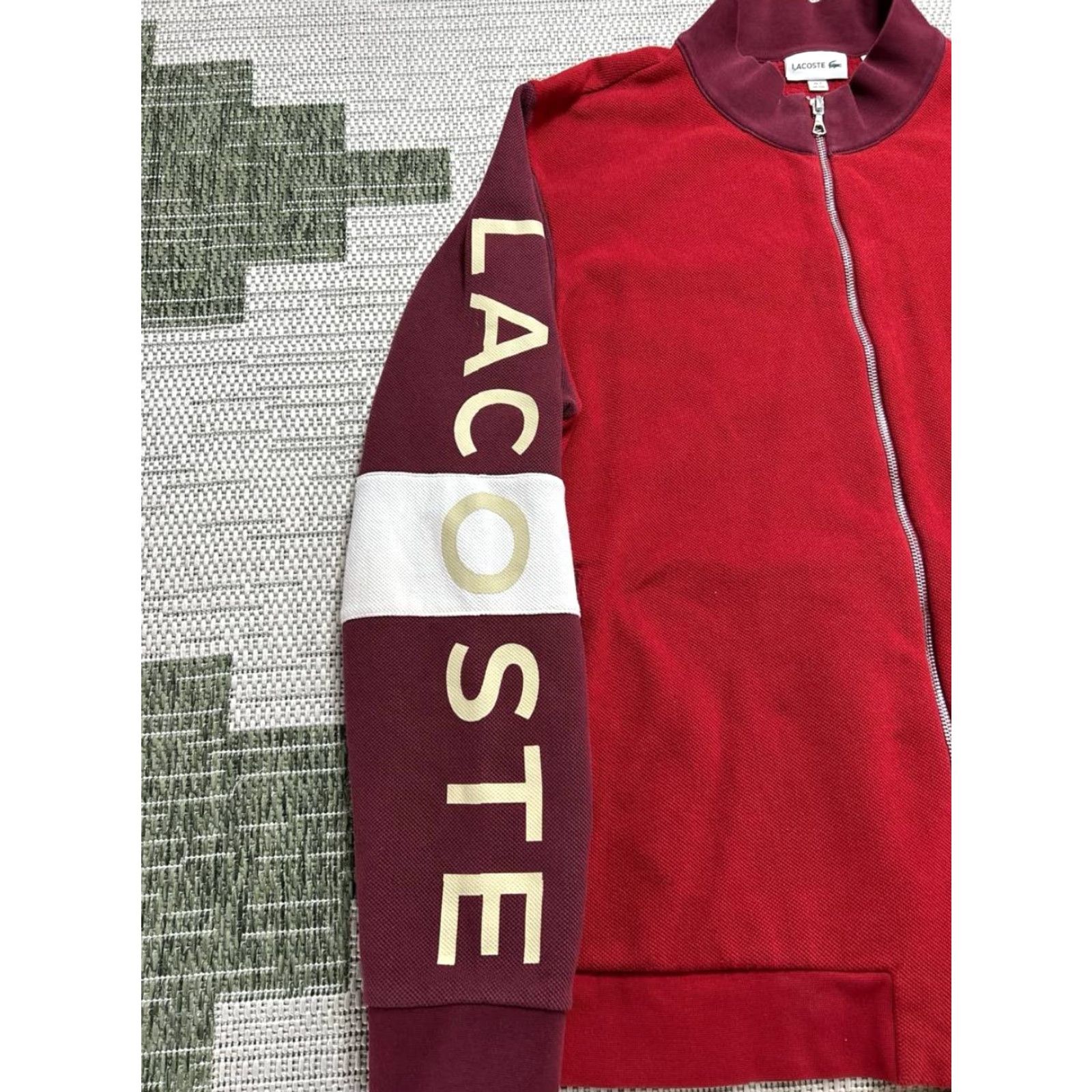 Lacoste Lacoste Jacket Mens XXL Red Cotton Textured Knit Colorblock Full Zip Training Jacket Size US XXL / EU 58 / 5 - 7 Thumbnail