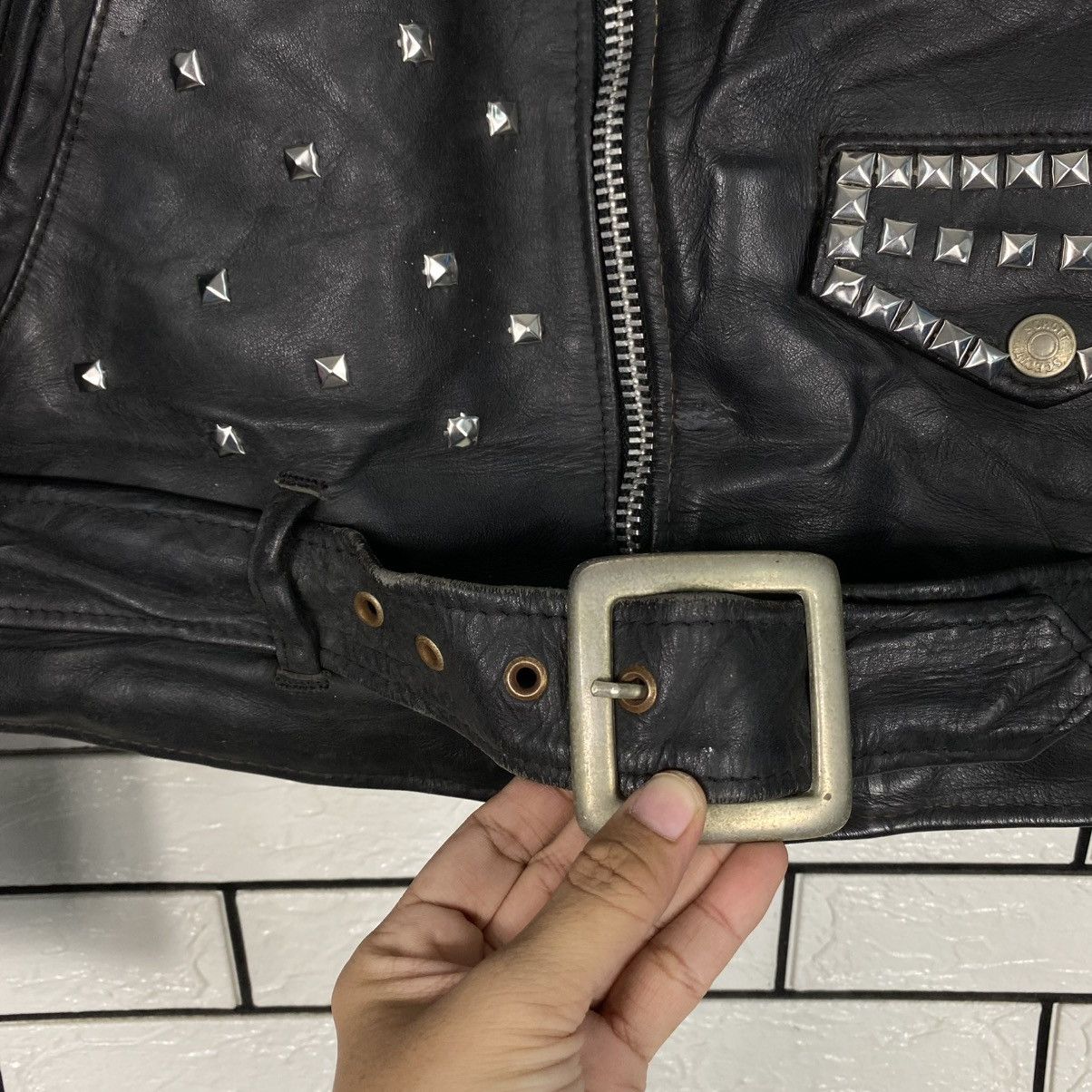 Schott 🔥VINTAGE LEATHER JACKET SCHOTT PERFECTO DOUBLE COLLAR PUNK Size US M / EU 48-50 / 2 - 15 Thumbnail