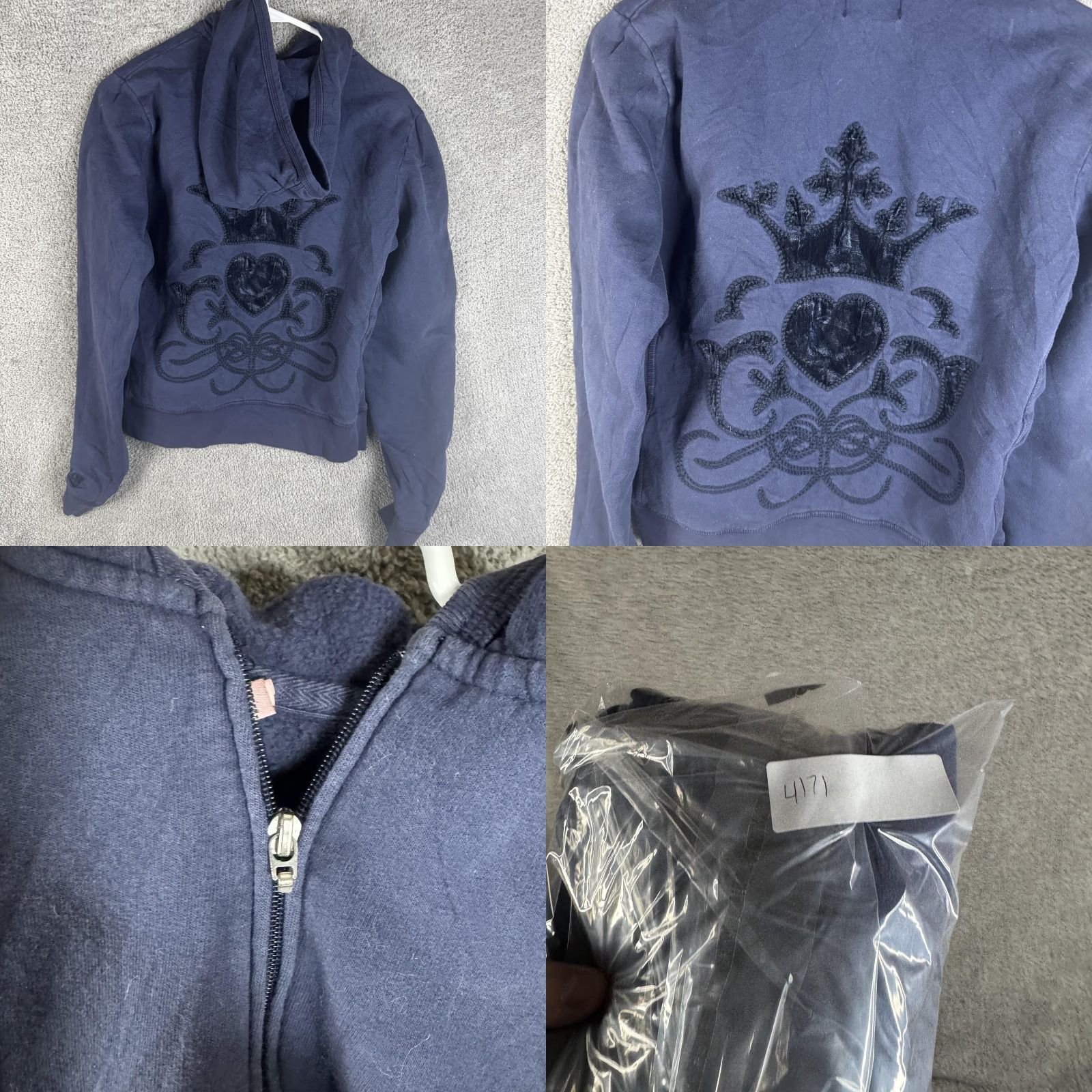Juicy Couture Juicy Couture Hoodie Womens XL Petite Full Zip Fleece Navy Back Crown Heart Embroidered Logo Pockets Crew Neck Size XL / US 12-14 / IT 48-50 - 9 Thumbnail