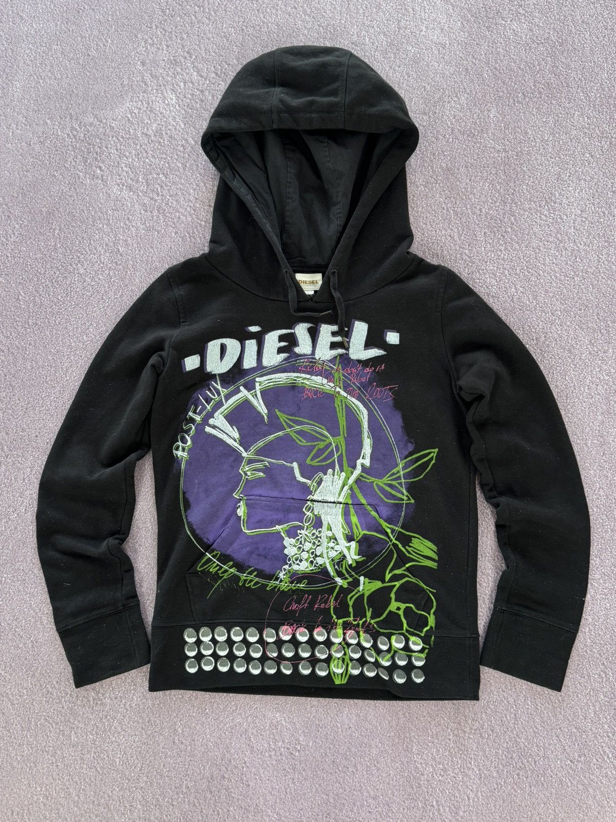 Diesel Diesel 00s Crazy Print Grunge Vibe Y2K Hoodie - Japanese Size S / US 4 / IT 40 - 1 Thumbnail