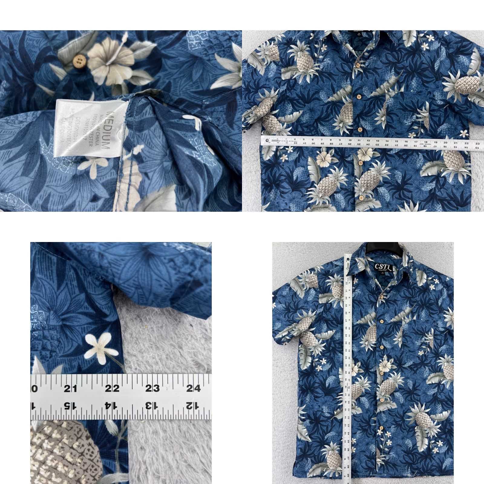 Vintage Coastal Shirt Men Medium Blue Floral Pineapple 100% Polyester Button Hawaiian Size US M / EU 48-50 / 2 - 8 Thumbnail