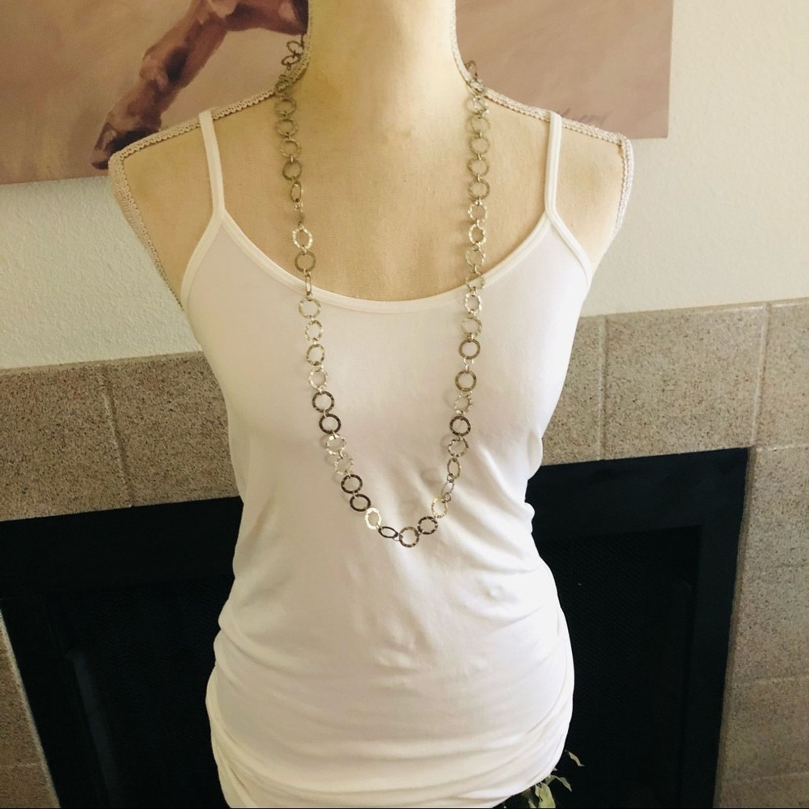 Jewelry Antique silver tone hammered link chain long necklace Size ONE SIZE - 4 Thumbnail
