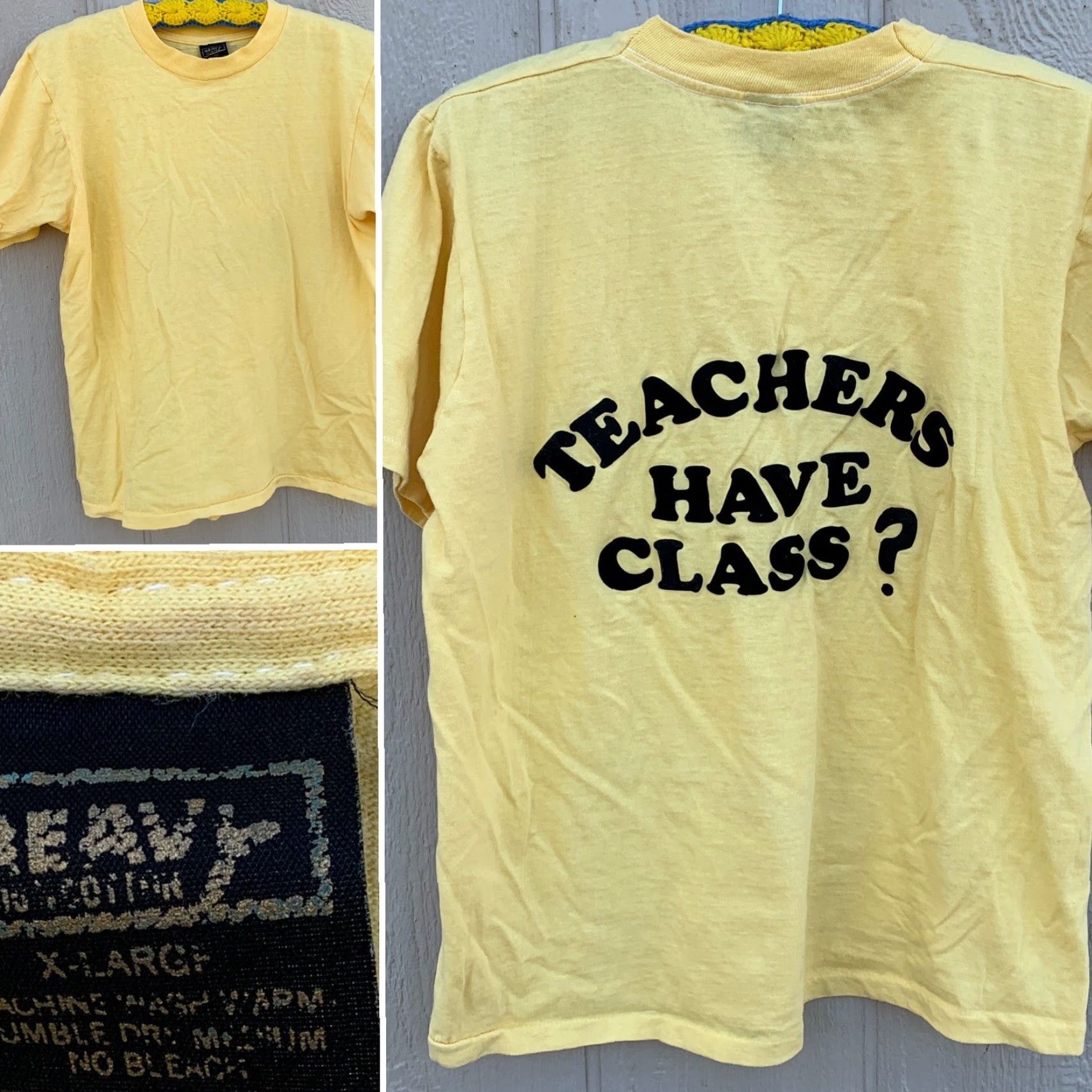 Vintage VINTAGE TEACHERS HAVE CLASS Iron On Letters T Shirt Single Stitch Heavy Size XL Mens Yellow 100% Cotton Size US XL / EU 56 / 4 - 3 Thumbnail