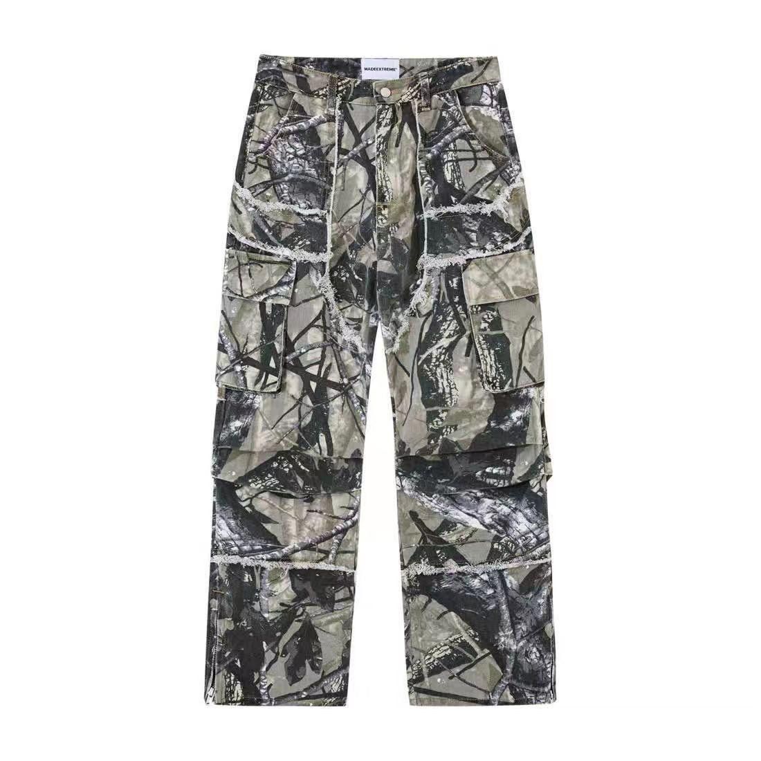 Vintage Camo Frayed Cargo Multi Pocket Micro Flare Pants Ankle Zip Size US 30 / EU 46 - 3 Thumbnail