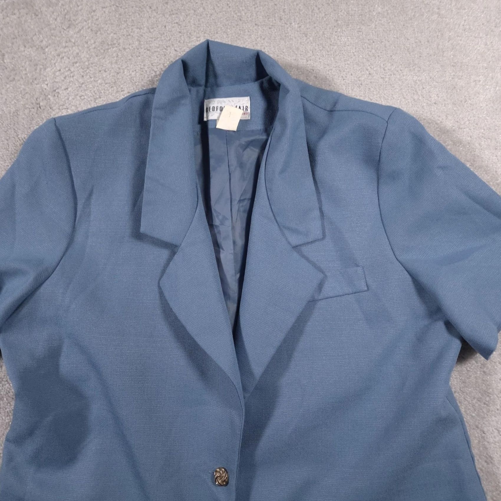 Vintage VINTAGE Bedford Fair Blazer Womens 18 Blue Short Sleeve Button Front Lined Jacket USA Jacket/Coat Size 40" / US 18 - 3 Thumbnail