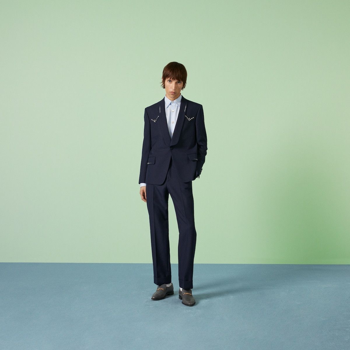 Gucci o1s1wg110125 Wool Twill Jacket Crystal Embroidery Navy Blue Size US XXL / EU 58 / 5 - 2 Thumbnail