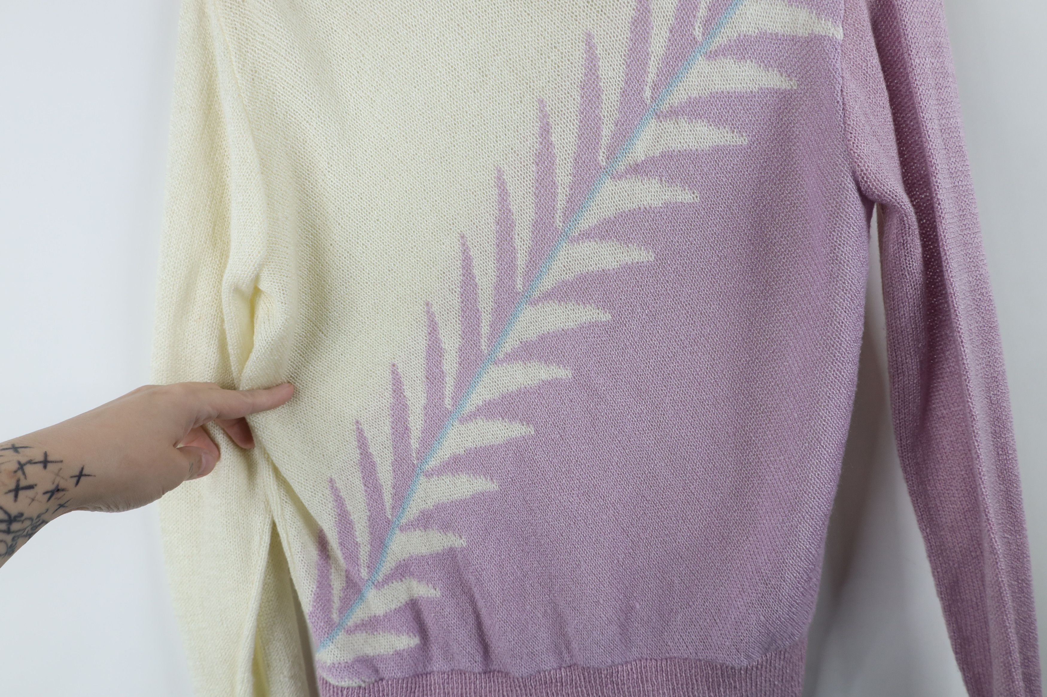 Vintage Vintage 70s 80s Mid Mod Loose Knit Nature Leaf Sweater Size L / US 10 / IT 46 - 8 Thumbnail