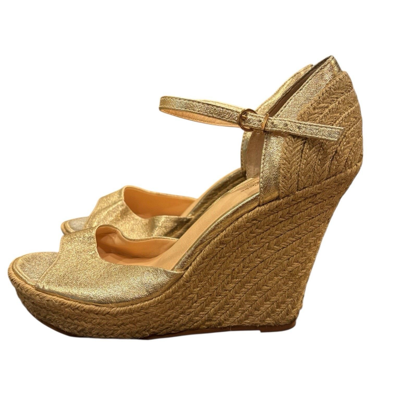 Seychelles Seychelles Open Toe Gold Espadrille Covered Heel 5" Wedge 9 Size US 9 / IT 39 - 5 Thumbnail