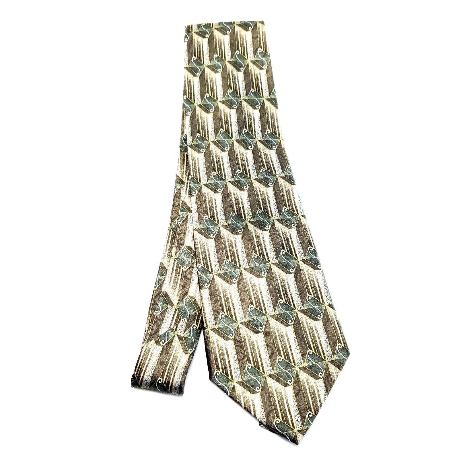 Stafford Stafford Executive Silk Tie Brown Green Geometric Print Wide Size ONE SIZE - 6 Thumbnail