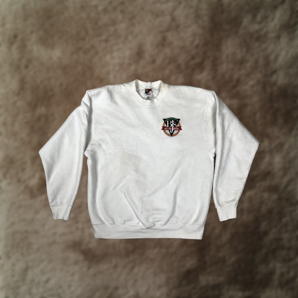 Fruit Of The Loom VINTAGE BJ's Pizza Grill Brewery Sweatshirt Mens XL White Fruit Of The Loom Heavyweight Preshrunk Crew Neck Long Sleeve Graphic Print Brewhouse Size US XL / EU 56 / 4 - 1 Thumbnail