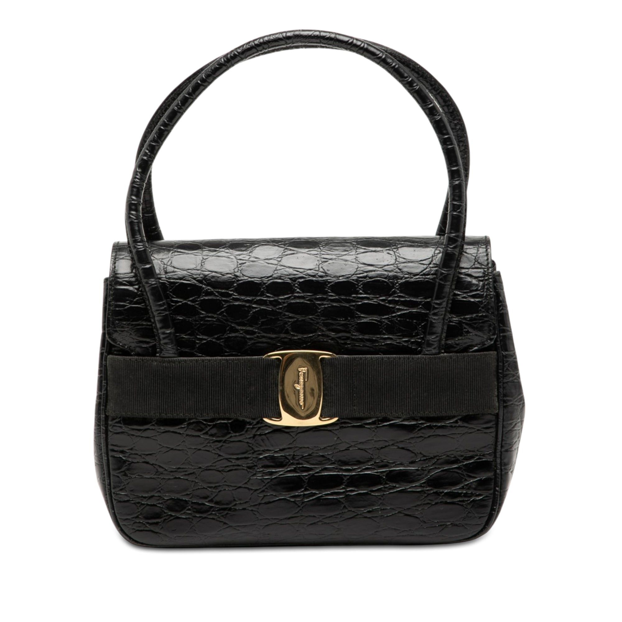 Salvatore Ferragamo Croc Embossed Vara Bow Top Handle Bag Size ONE SIZE - 1 Thumbnail