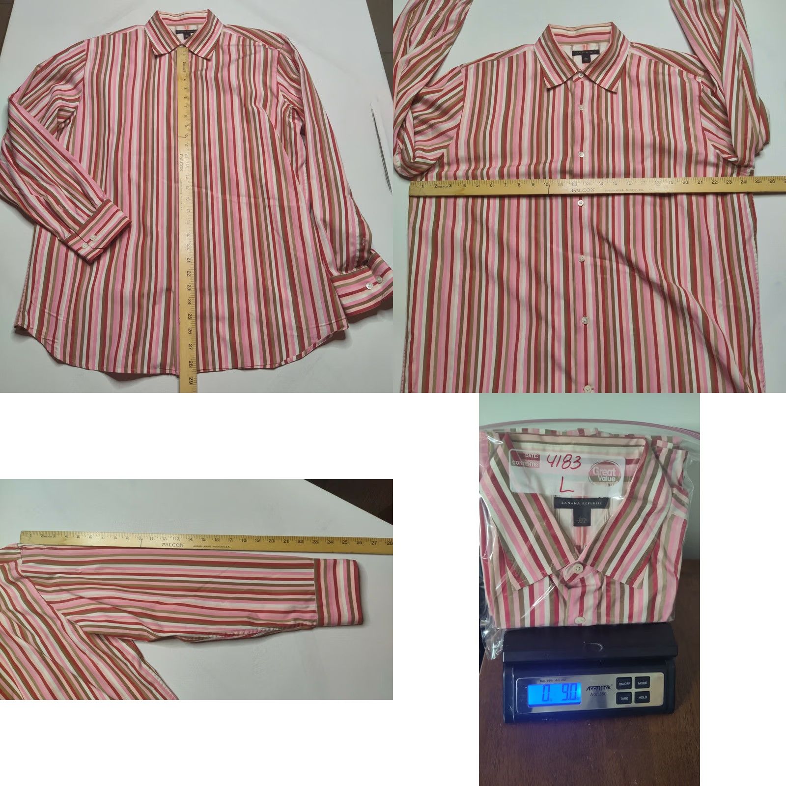 Banana Republic Banana Republic Shirt Men Large Pink Striped Cotton Button-Up Open Collar Long Sleeve Flip Cuff 100% Cotton Shirt Size US L / EU 52-54 / 3 - 8 Thumbnail