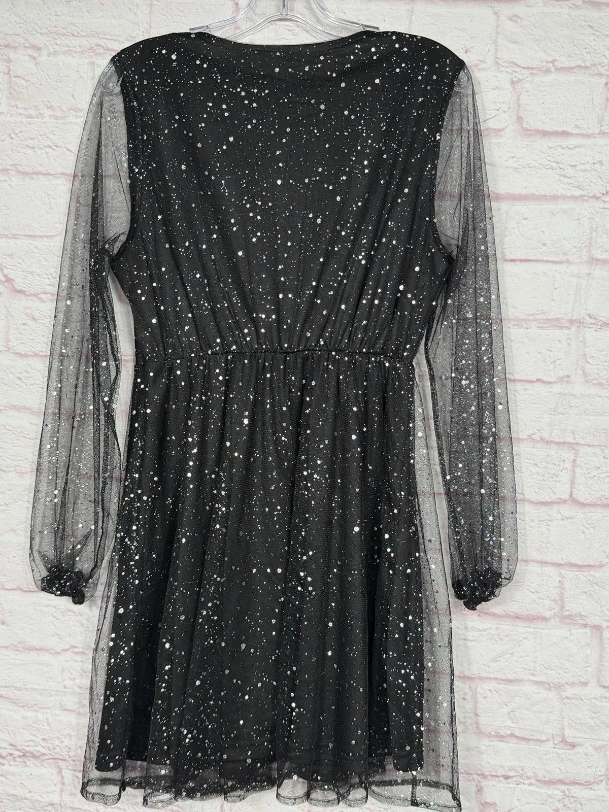Other Black Glitter Mesh Long Sleeve Large Dress Size L / US 10 / IT 46 - 6 Thumbnail