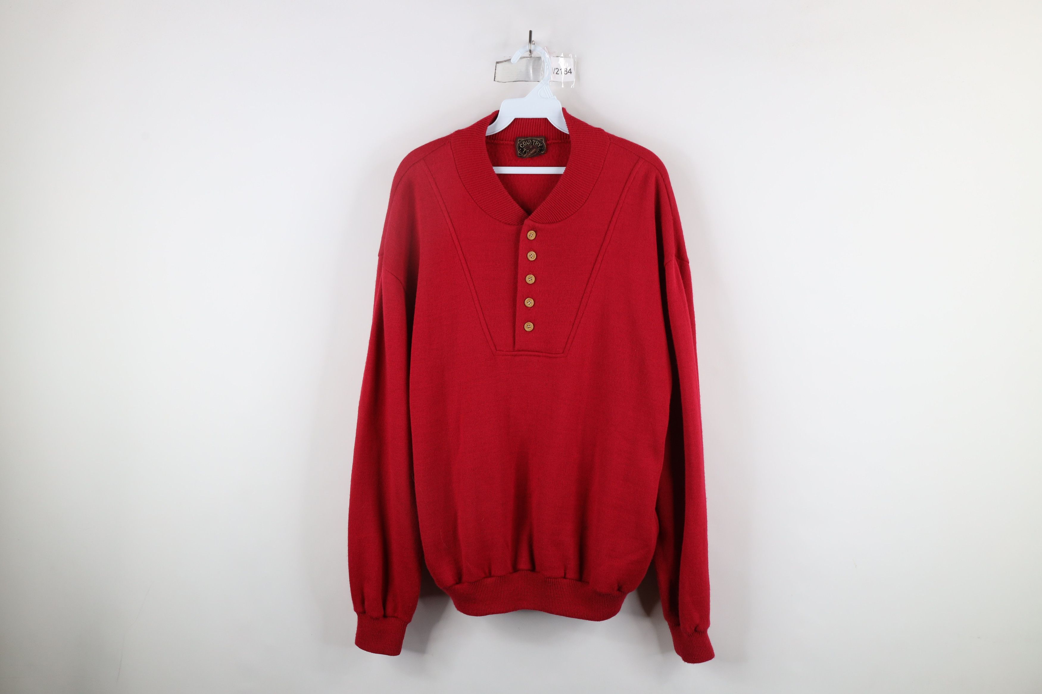 Vintage Vintage 90s Streetwear Knit Pullover Henley Sweater Red Size US XL / EU 56 / 4 - 1 Thumbnail