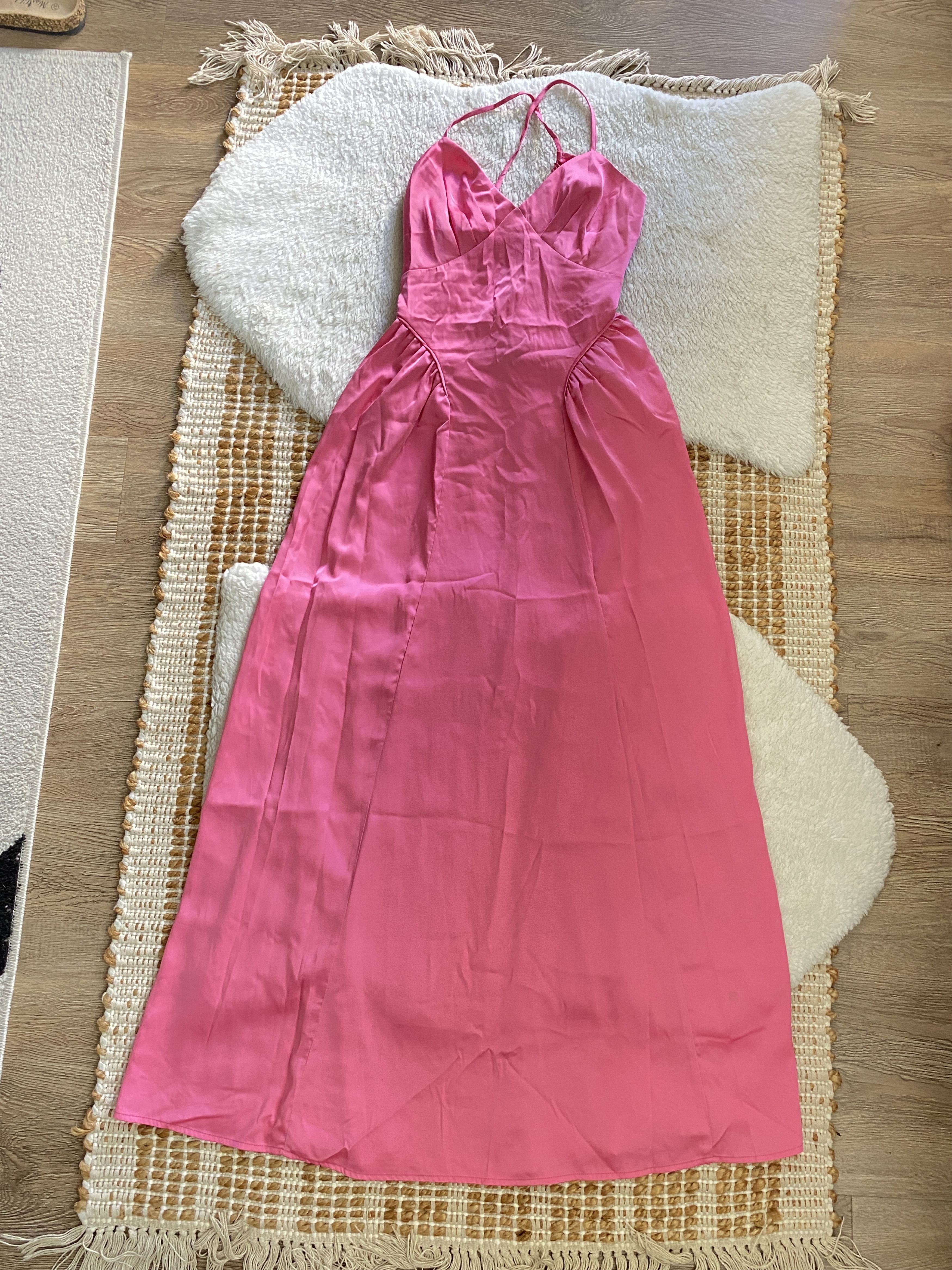 Forever 21 Forever 21 Fuchsia Pink Satin Lace-Up Maxi Dress Size S / US 4 / IT 40 - 1 Thumbnail