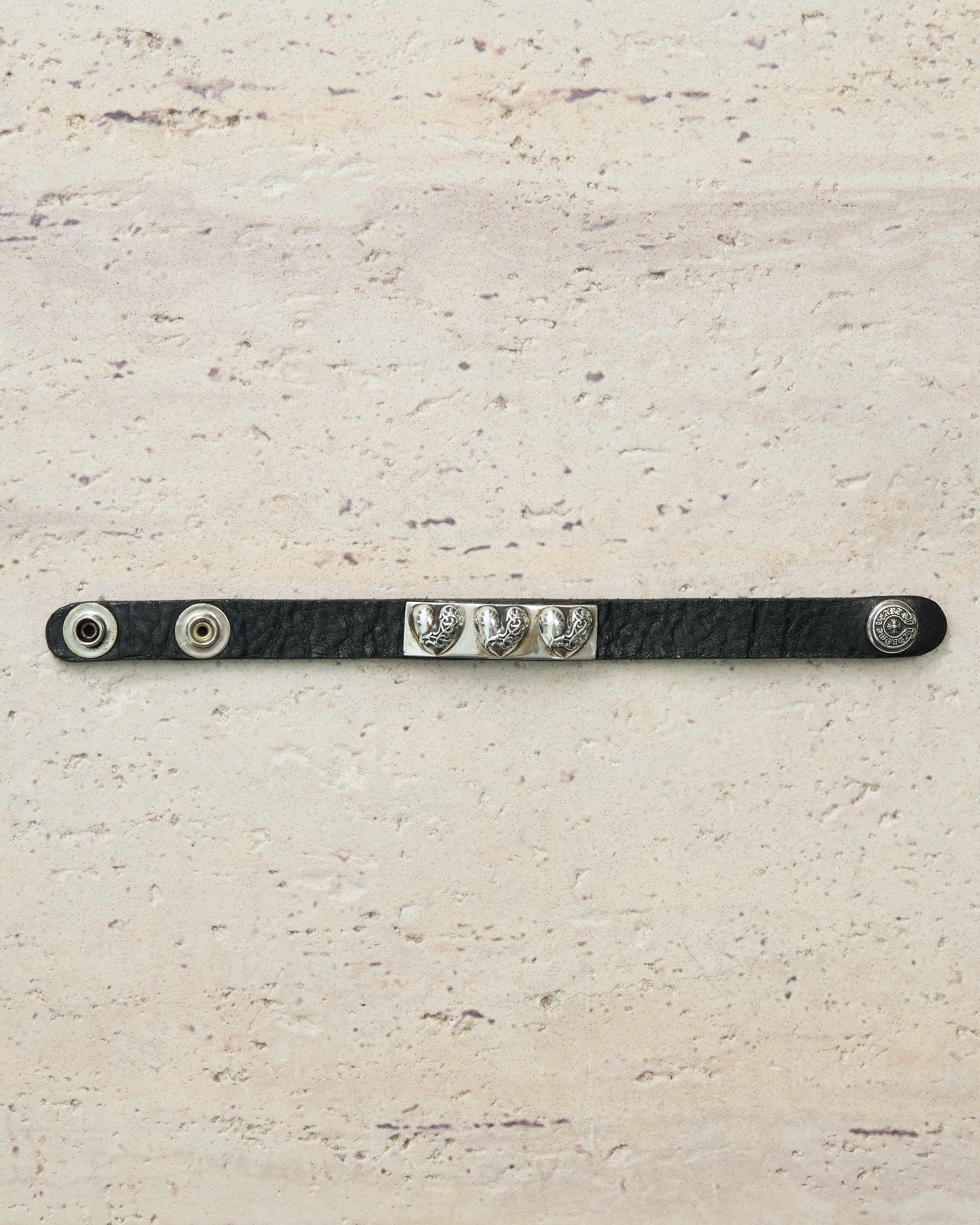 Chrome Hearts Chrome hearts heart plate leather bracelet silver Size ONE SIZE - 2 Thumbnail