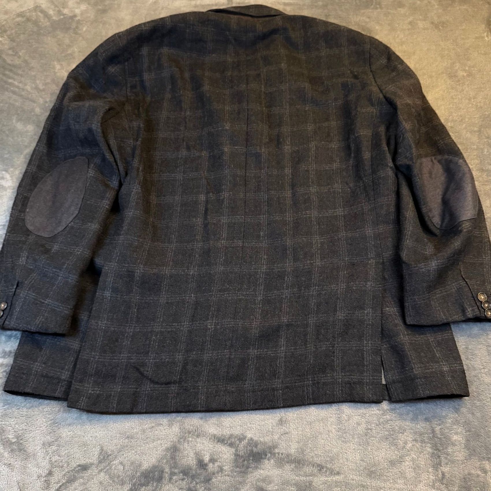 Cremieux Cremieux Collection Blazer Sport Coat XL Gray Windowpane Plaid Wool Blend Notch Lapel Two-Button Elbow Patch Pocket Patch Front Business Casual Mens Size 46R - 4 Thumbnail