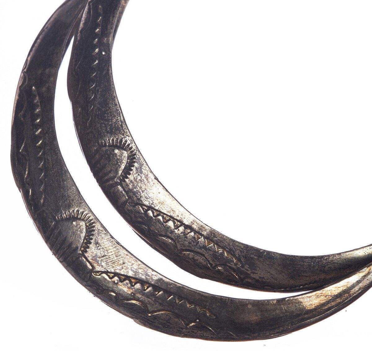 Designer Sterling Silver Tribal Etched Half Hoop Stamped Earrings Size ONE SIZE - 3 Thumbnail