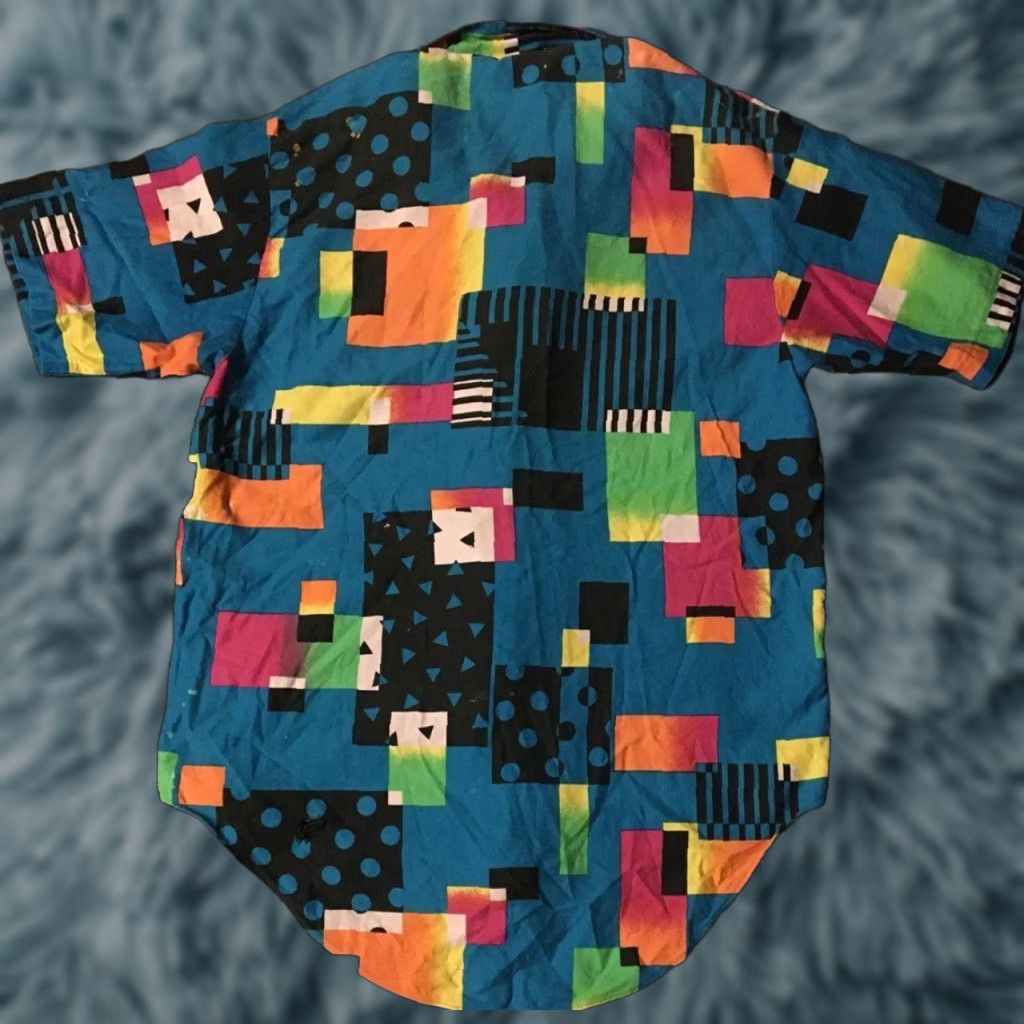 Vintage Vtg 90s Abstract Art Faded Distress All Over Print Button Down Shirt M Blue Mens Short Sleeve Nike? Size US M / EU 48-50 / 2 - 1 Thumbnail