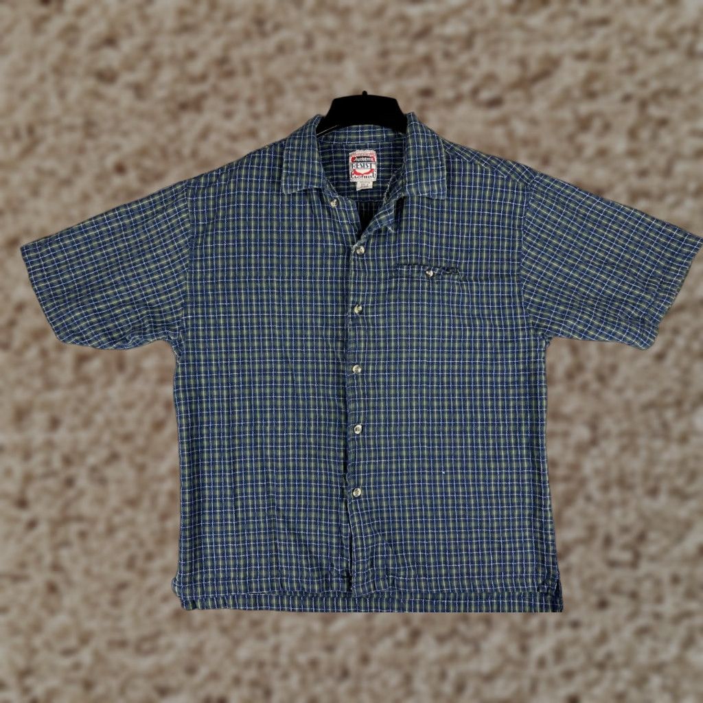 Vintage Resist Button-Up Shirt Mens Large Blue Green Plaid Western Cowboy Woven Cotton Size US L / EU 52-54 / 3 - 1 Thumbnail