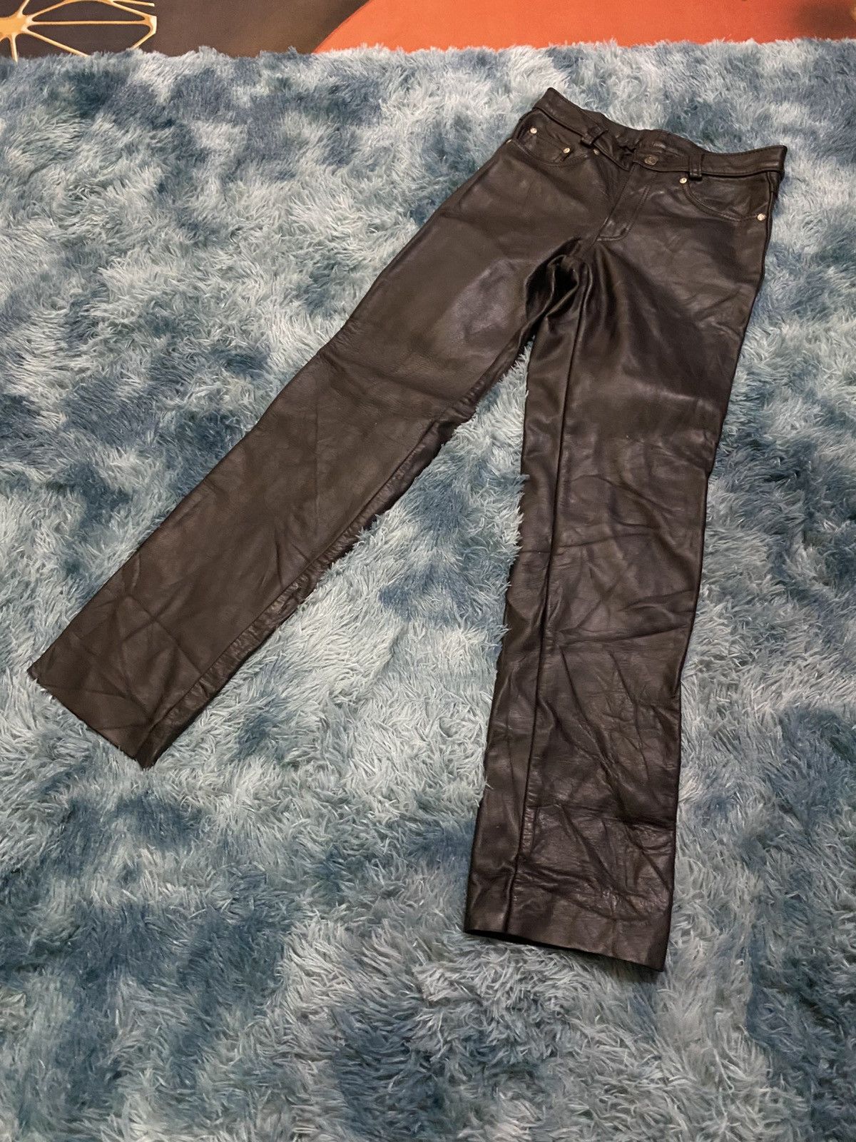 Schott Vintage 90s Schott NYC Black Leather Pants USA Made Talon Size US 29 - 9 Thumbnail