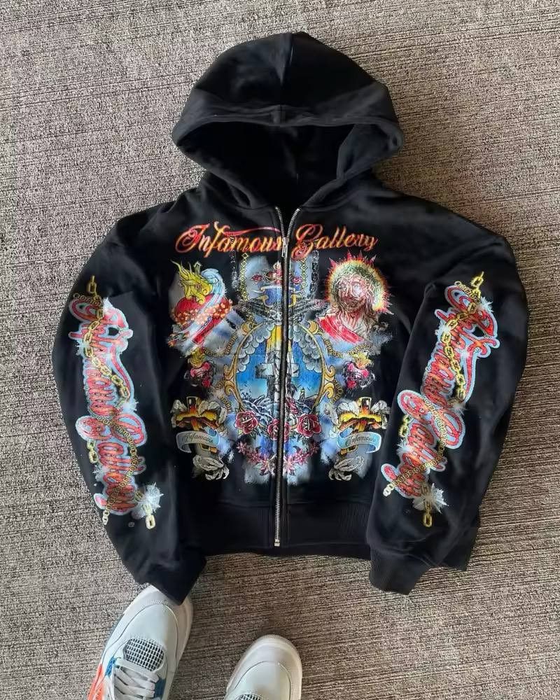 Japanese Brand × Vintage zip hoodie with retro lettering. Size US L / EU 52-54 / 3 - 3 Thumbnail
