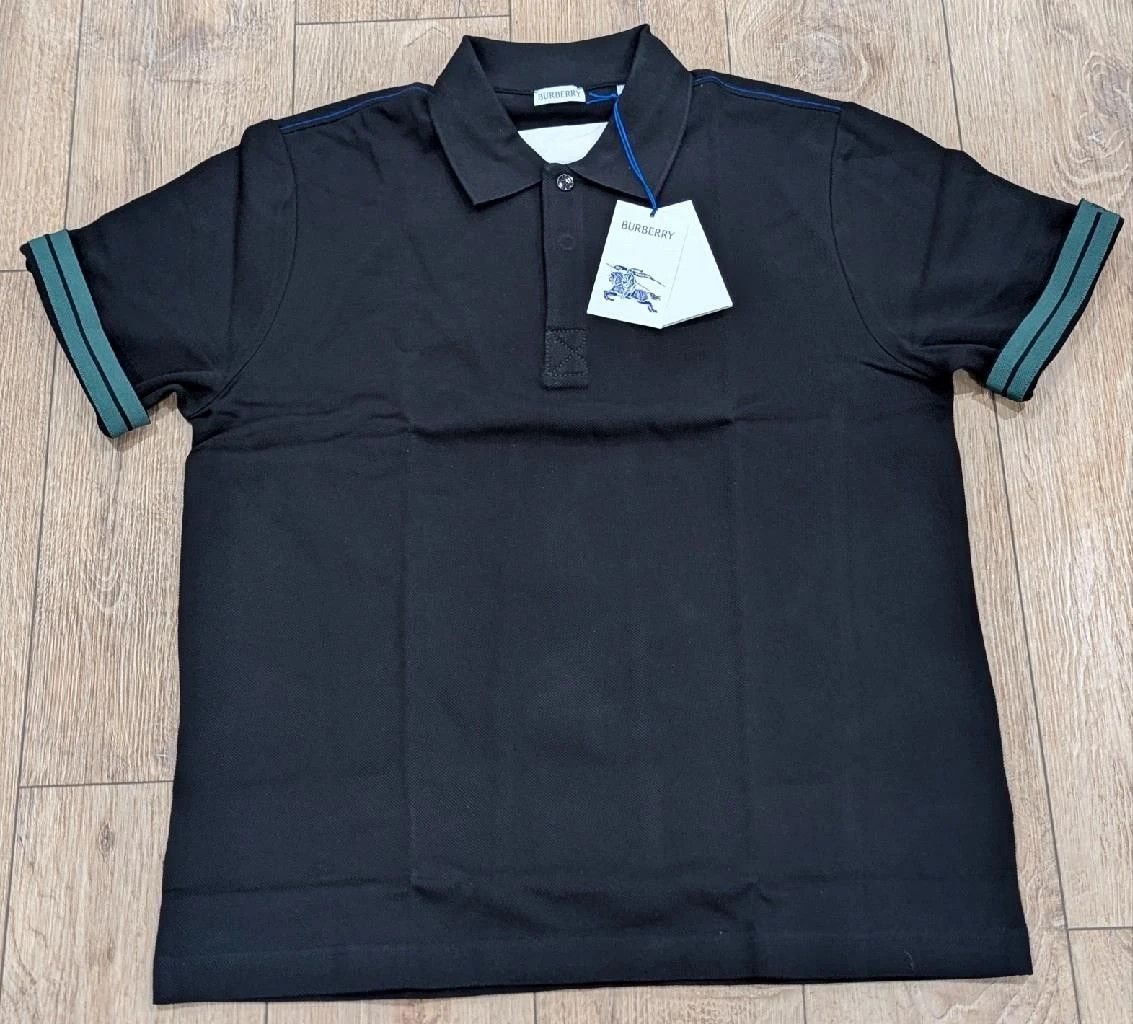 Burberry BURBERRY Contrast Cuff Pique Polo Shirt Black/Green Small Size US S / EU 44-46 / 1 - 1 Thumbnail
